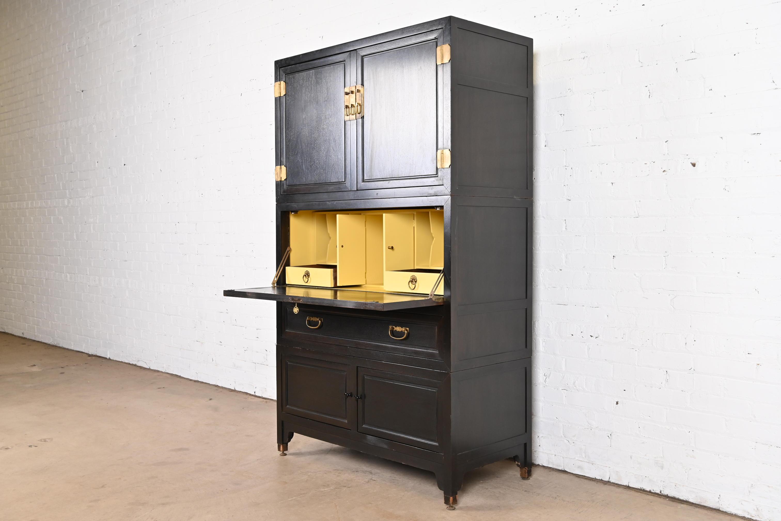 Mid-20th Century Michael Taylor for Baker Far East Ebonized Cabinet With Secretary Desk, 1960s For Sale
