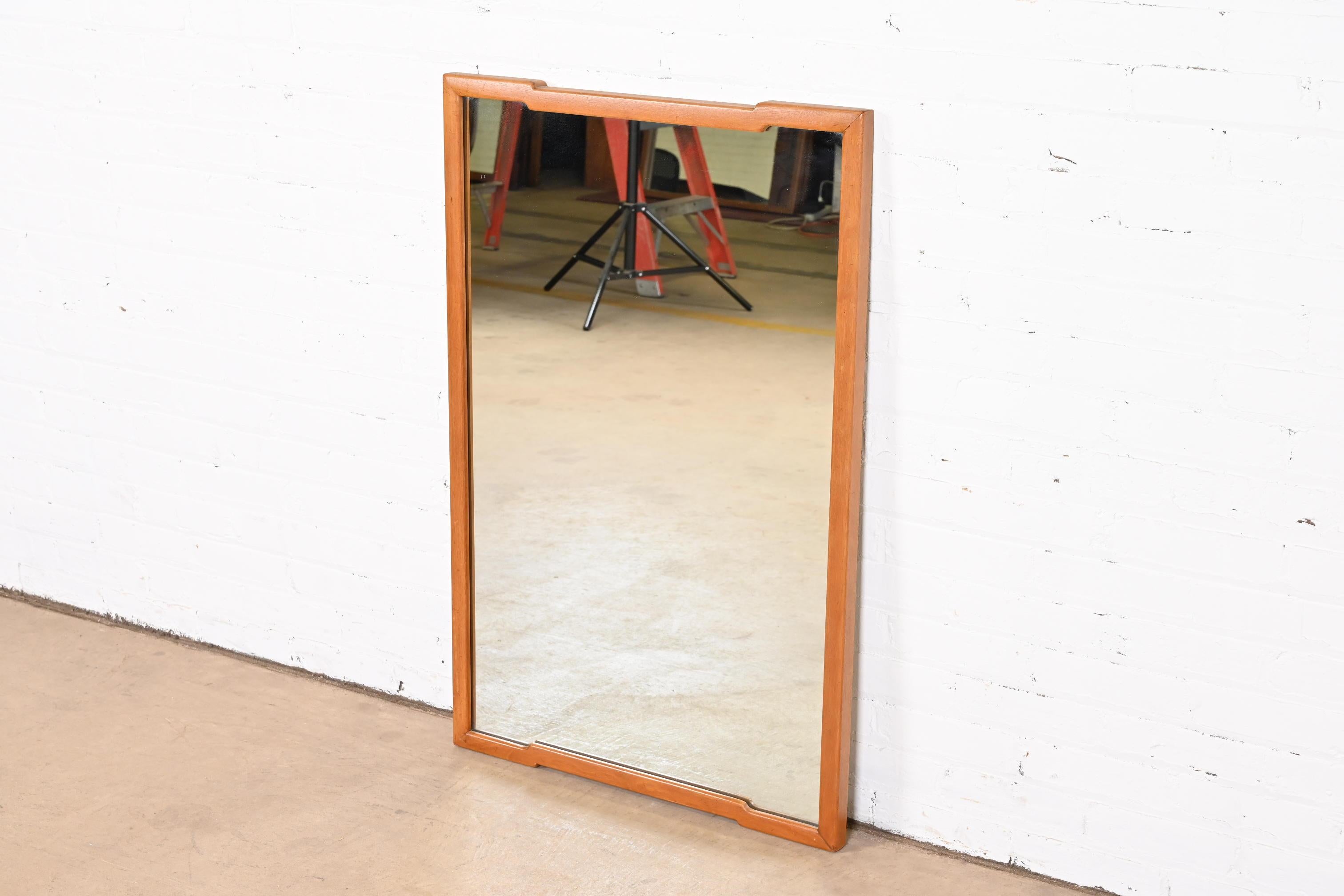 Michael Taylor for Baker Far East Hollywood Regency Walnut Framed Wall Mirror In Good Condition For Sale In South Bend, IN