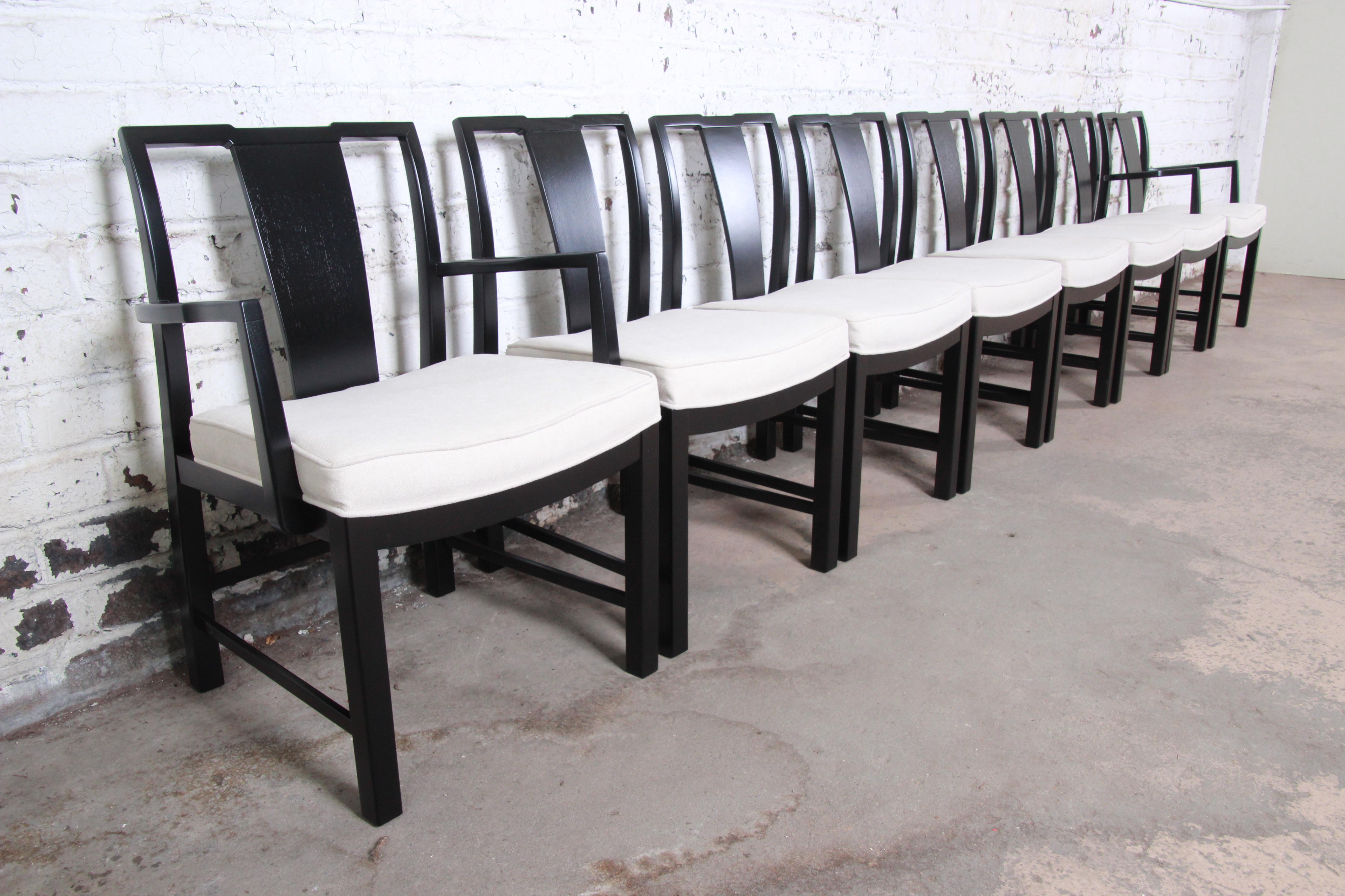 Michael Taylor for Baker Fully Restored Ebonized Dining Chairs, Set of Eight In Good Condition In South Bend, IN