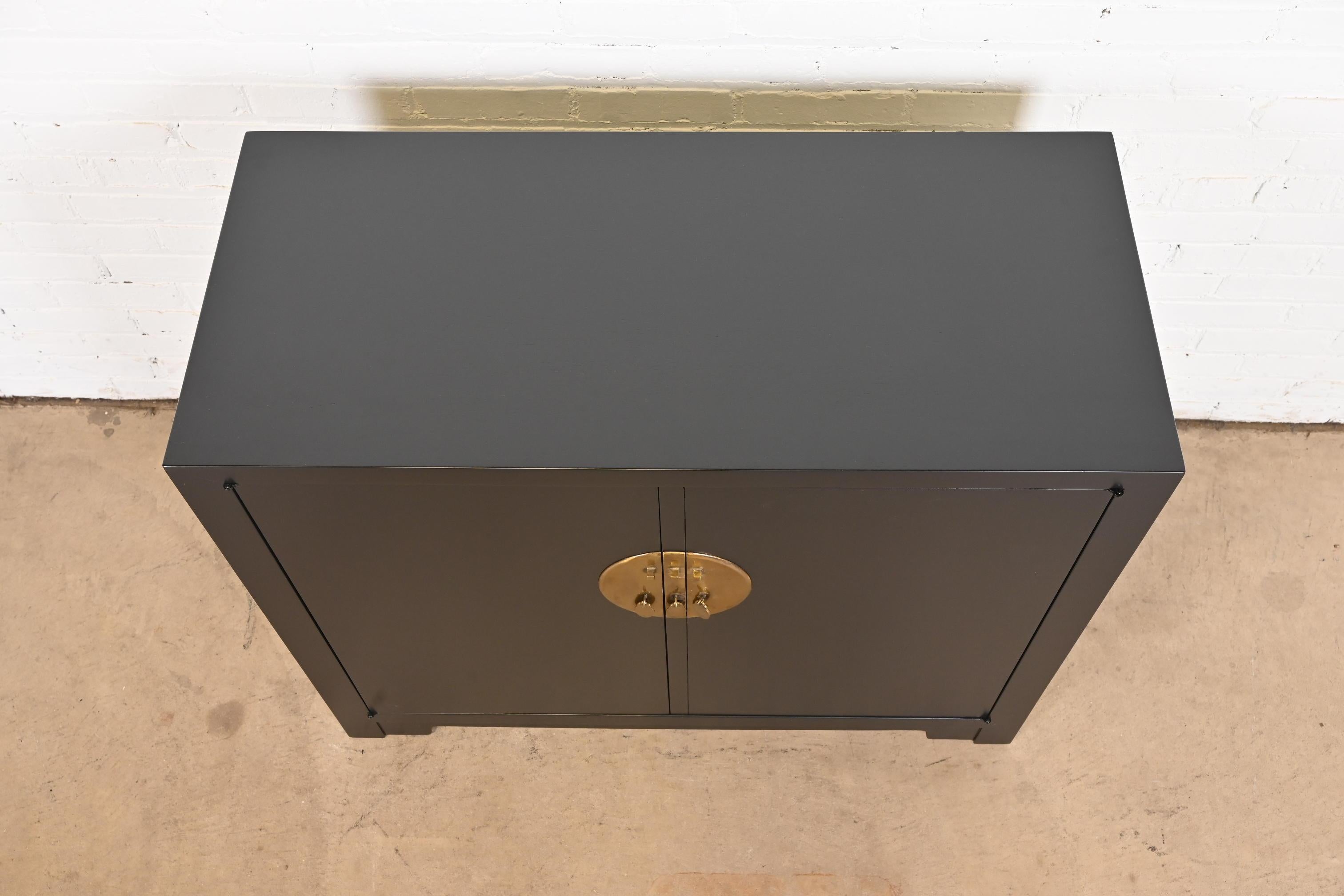 Michael Taylor for Baker Furniture Black Lacquered Bar Cabinet, Newly Refinished For Sale 5