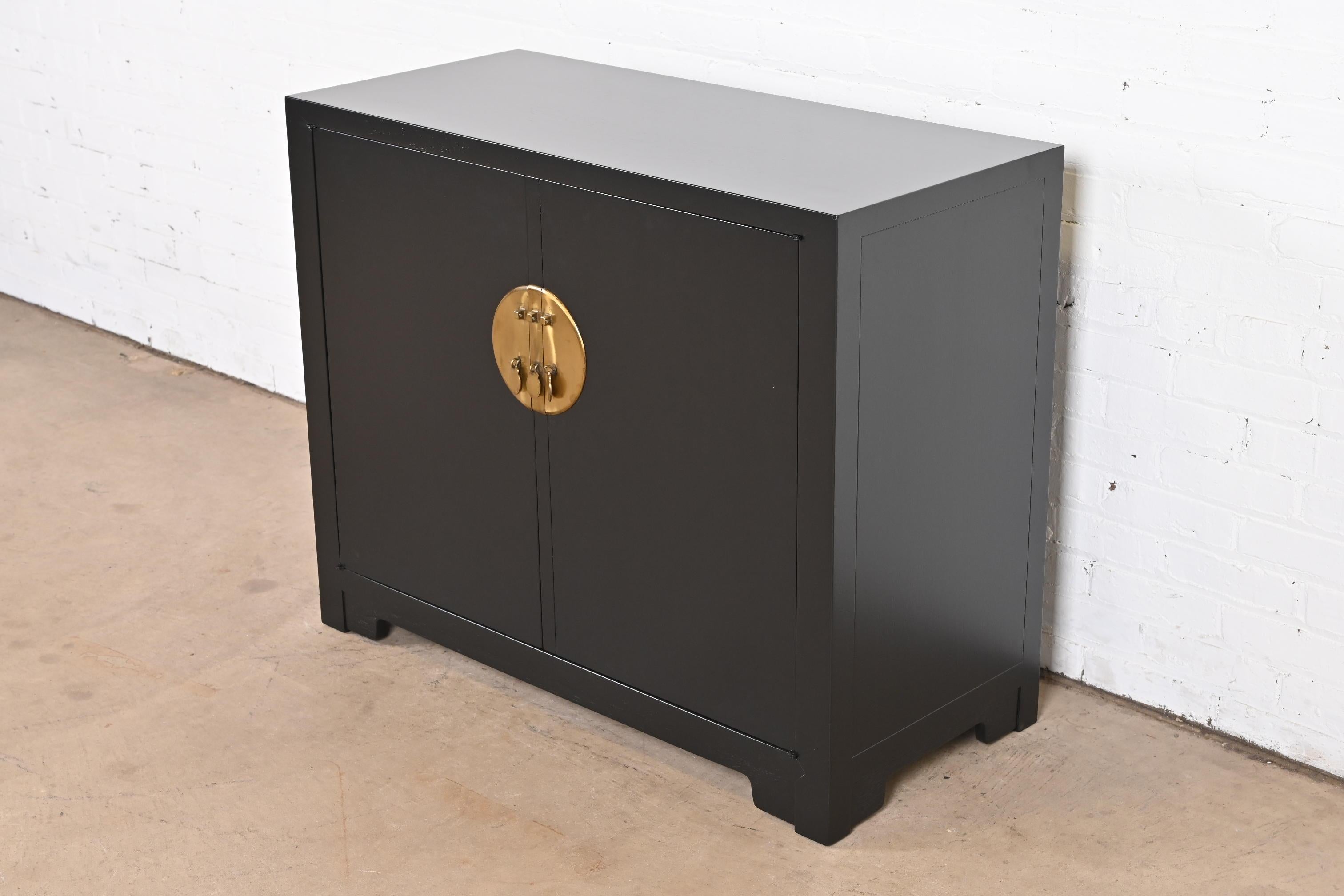 American Michael Taylor for Baker Furniture Black Lacquered Bar Cabinet, Newly Refinished For Sale