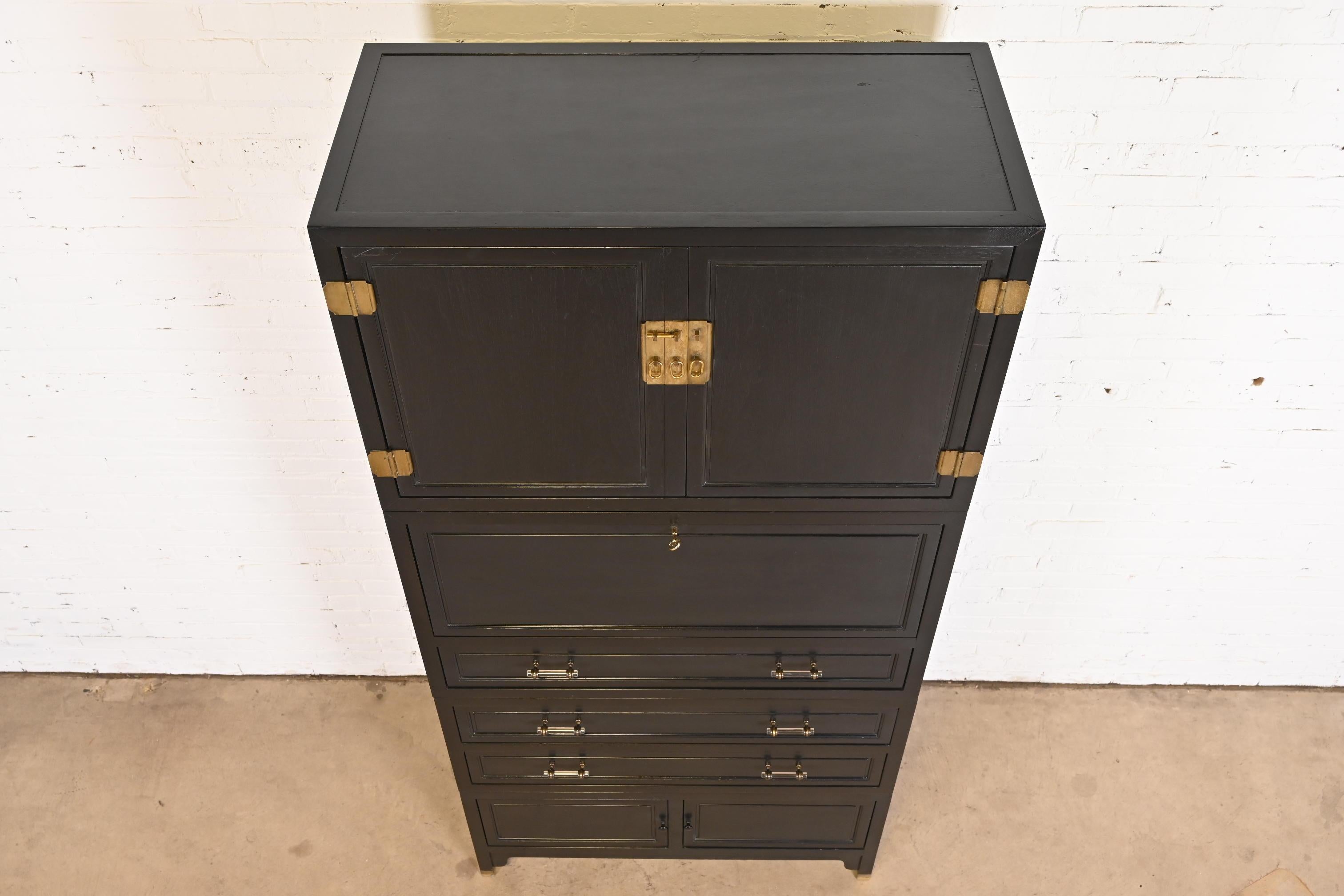 Michael Taylor for Baker Furniture Black Lacquered Cabinet With Secretary Desk 7