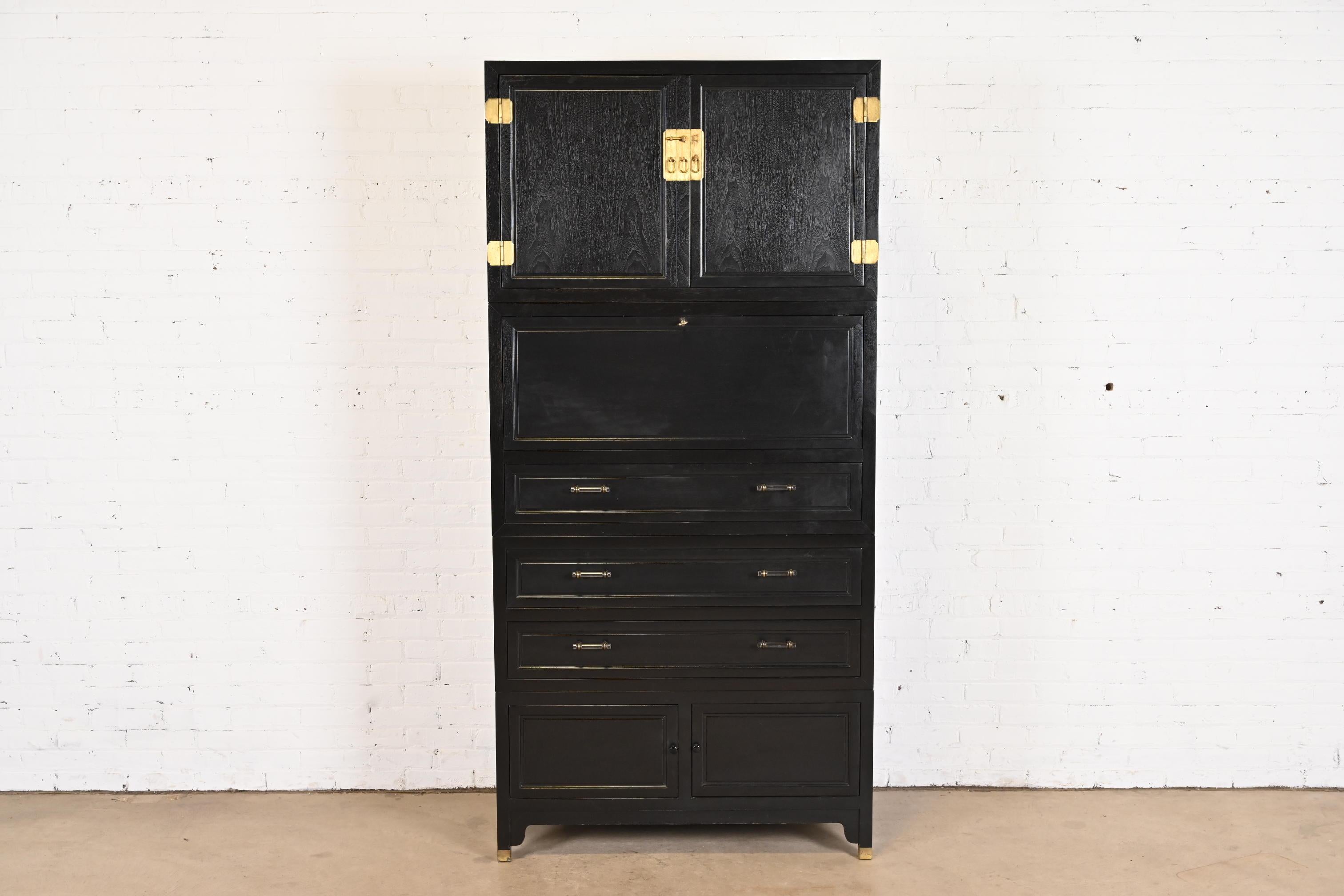 A gorgeous mid-century modern Hollywood Regency Chinoiserie stacking cabinet or chest with drop front secretary desk

By Michael Taylor for Baker Furniture, 