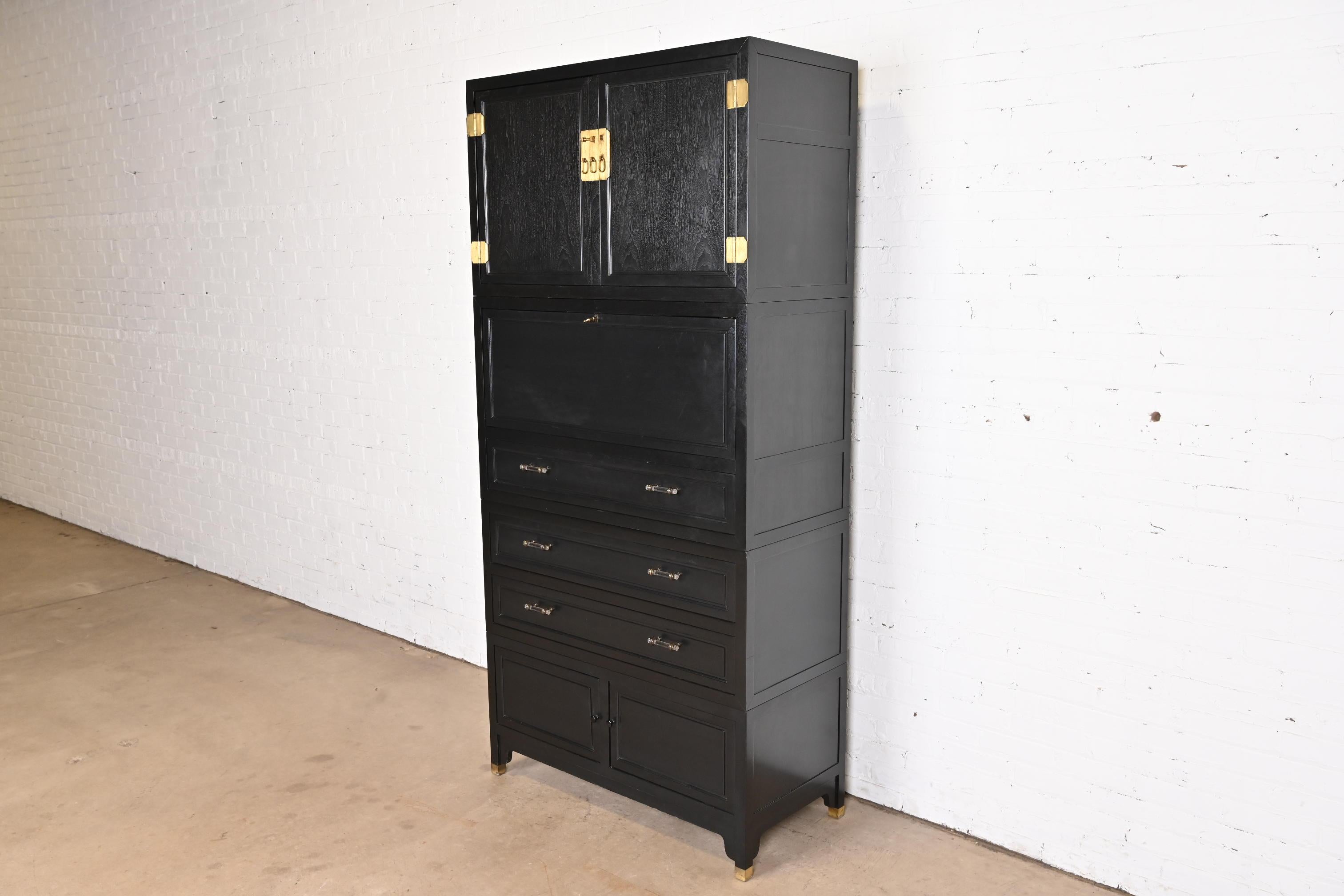 Mid-Century Modern Michael Taylor for Baker Furniture Black Lacquered Cabinet With Secretary Desk