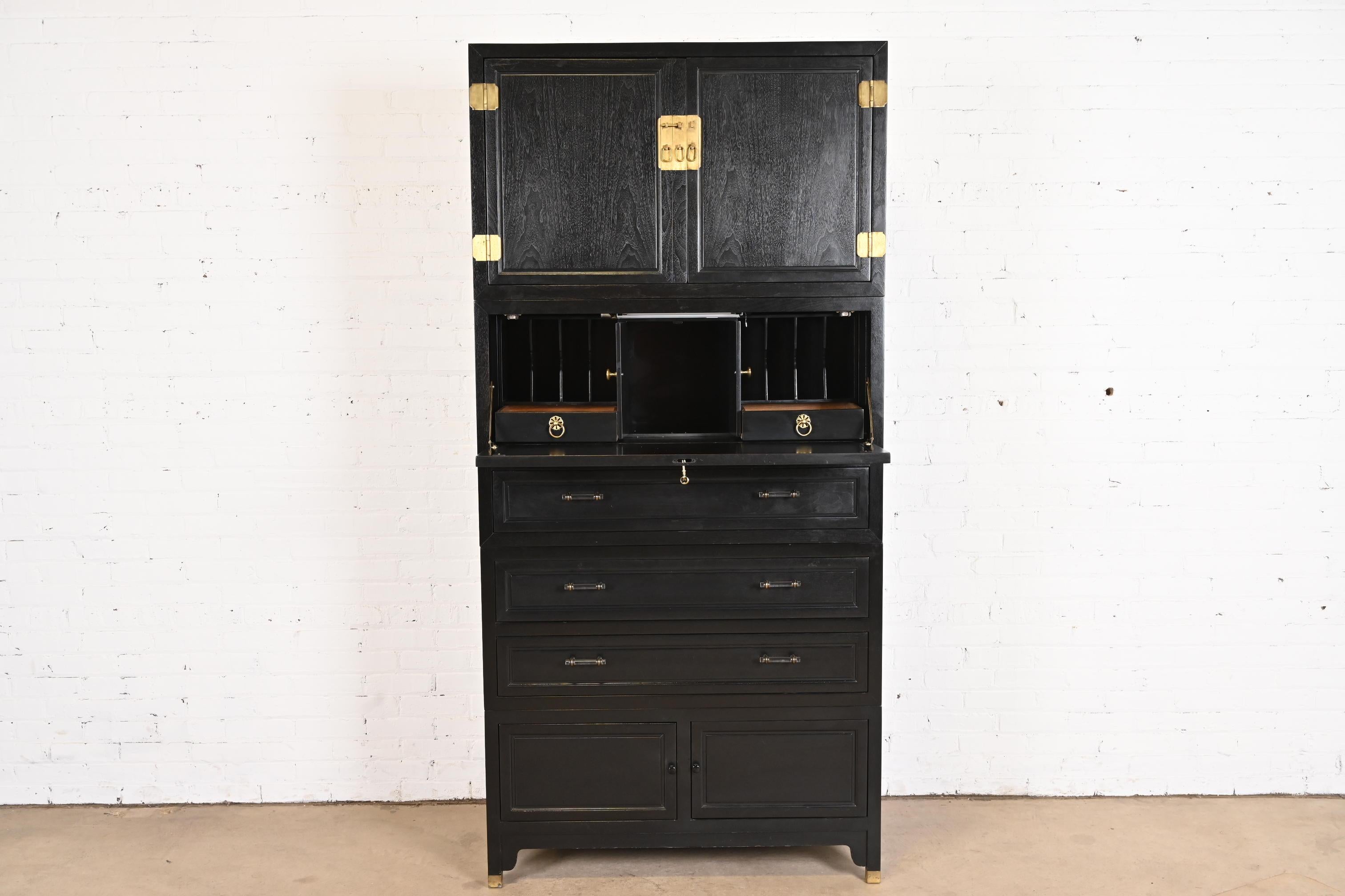 American Michael Taylor for Baker Furniture Black Lacquered Cabinet With Secretary Desk