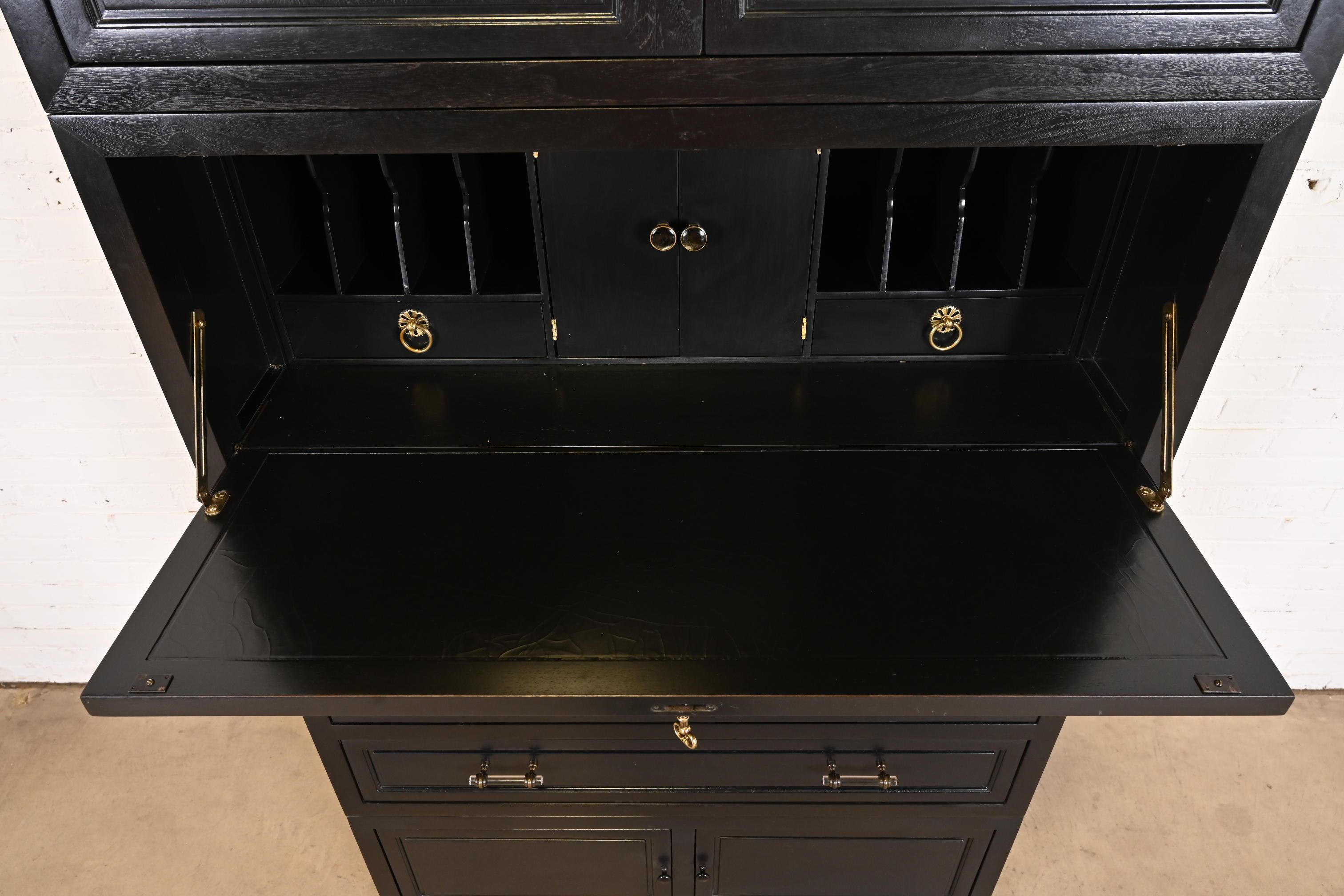 Michael Taylor for Baker Furniture Black Lacquered Cabinet With Secretary Desk In Good Condition In South Bend, IN