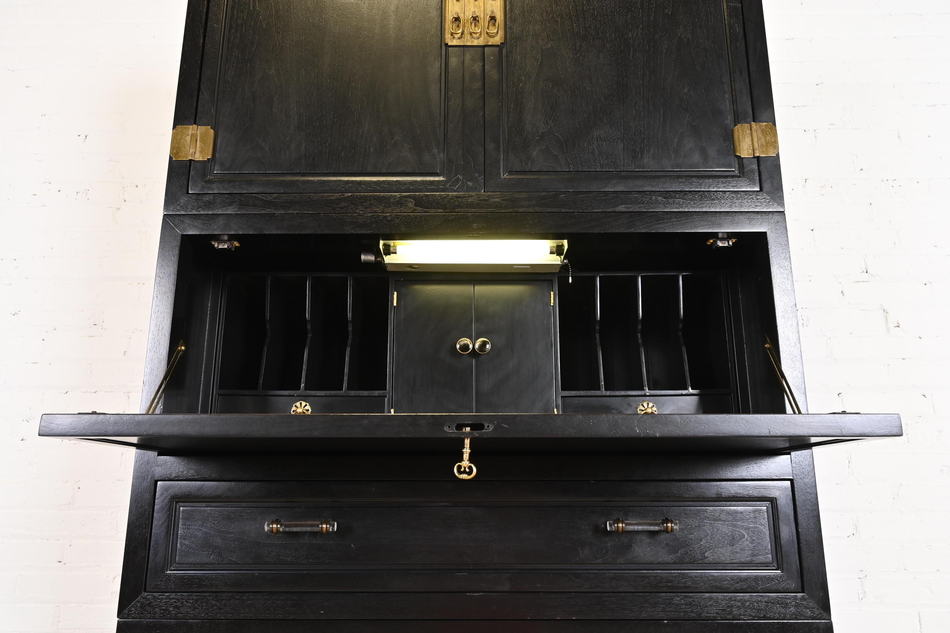 Mid-20th Century Michael Taylor for Baker Furniture Black Lacquered Cabinet With Secretary Desk