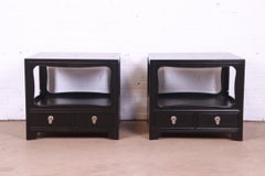 Michael Taylor for Baker Furniture Black Lacquered Nightstands, Newly Refinished