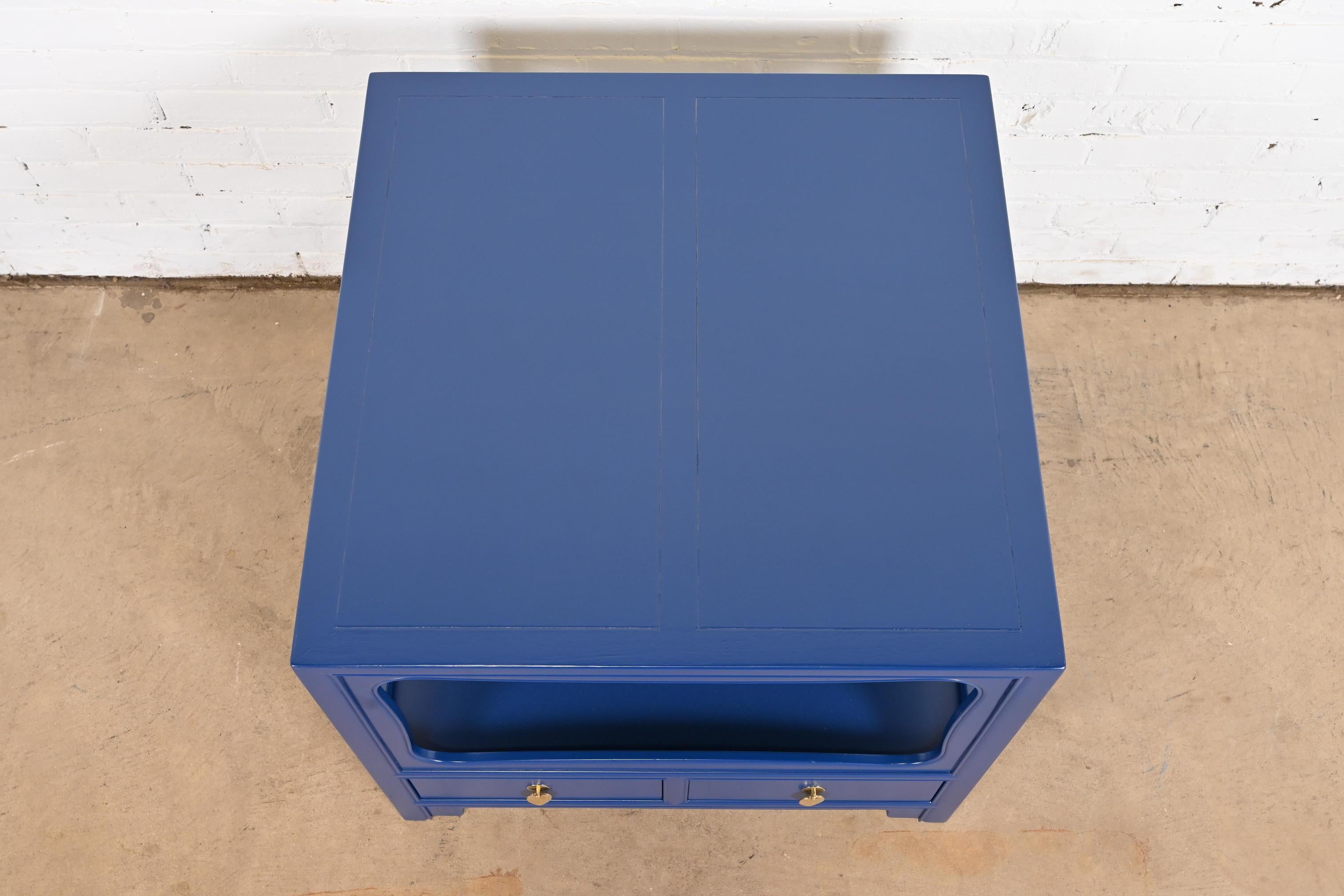 Michael Taylor for Baker Furniture Blue Lacquered Nightstand, Newly Refinished For Sale 4