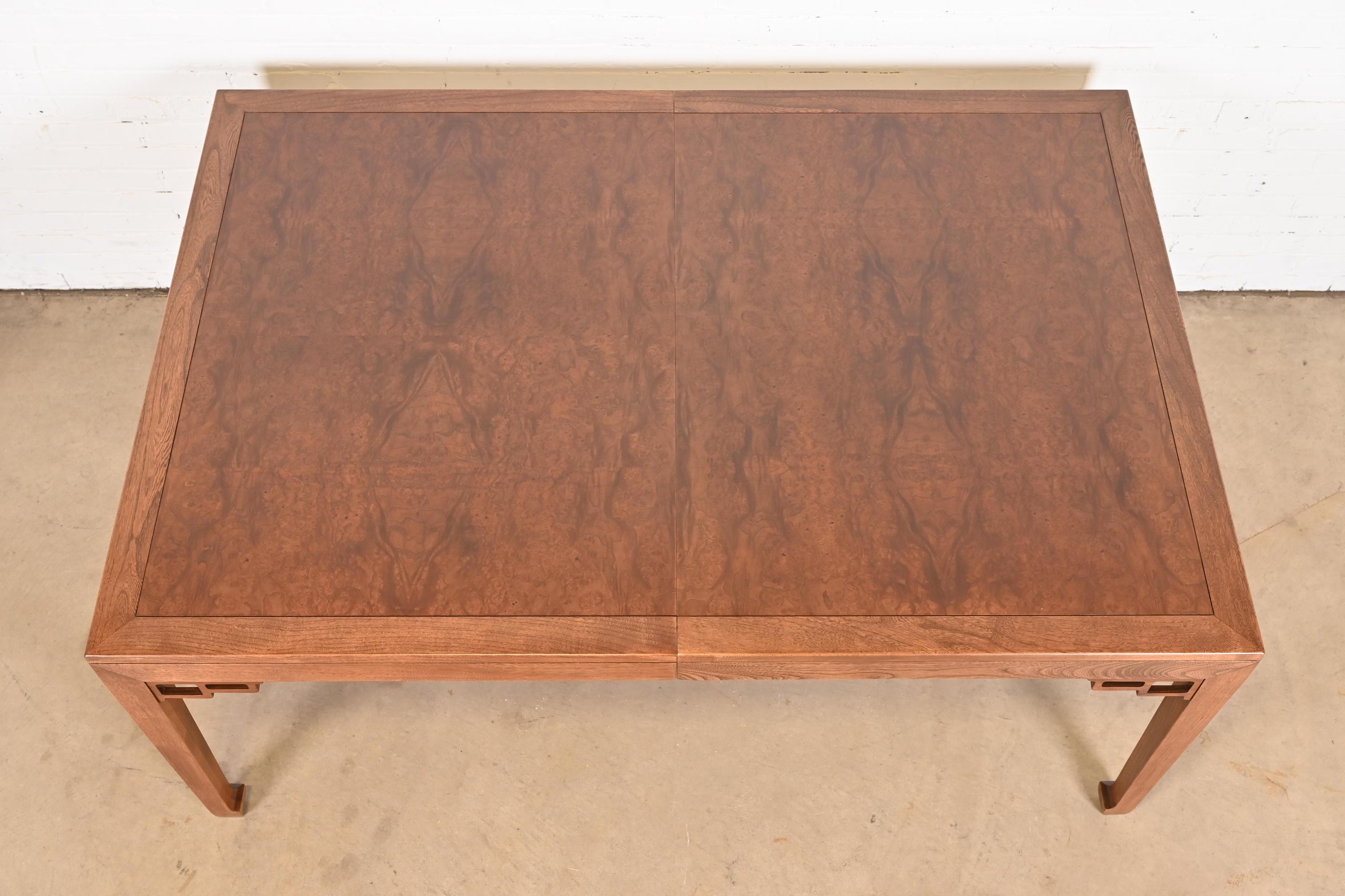 Michael Taylor for Baker Furniture Burled Walnut Dining Table, Newly Refinished For Sale 9