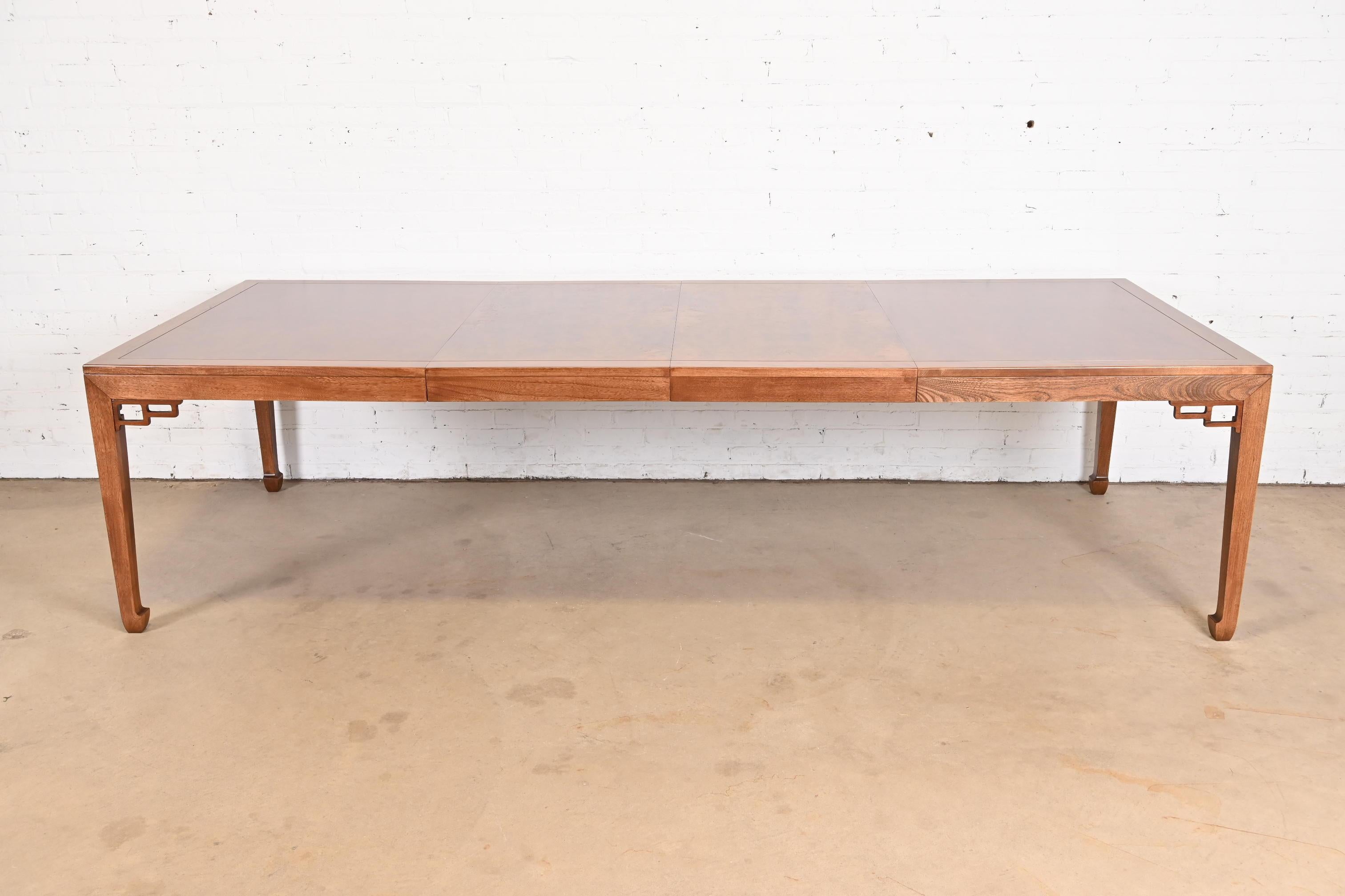 Mid-20th Century Michael Taylor for Baker Furniture Burled Walnut Dining Table, Newly Refinished For Sale