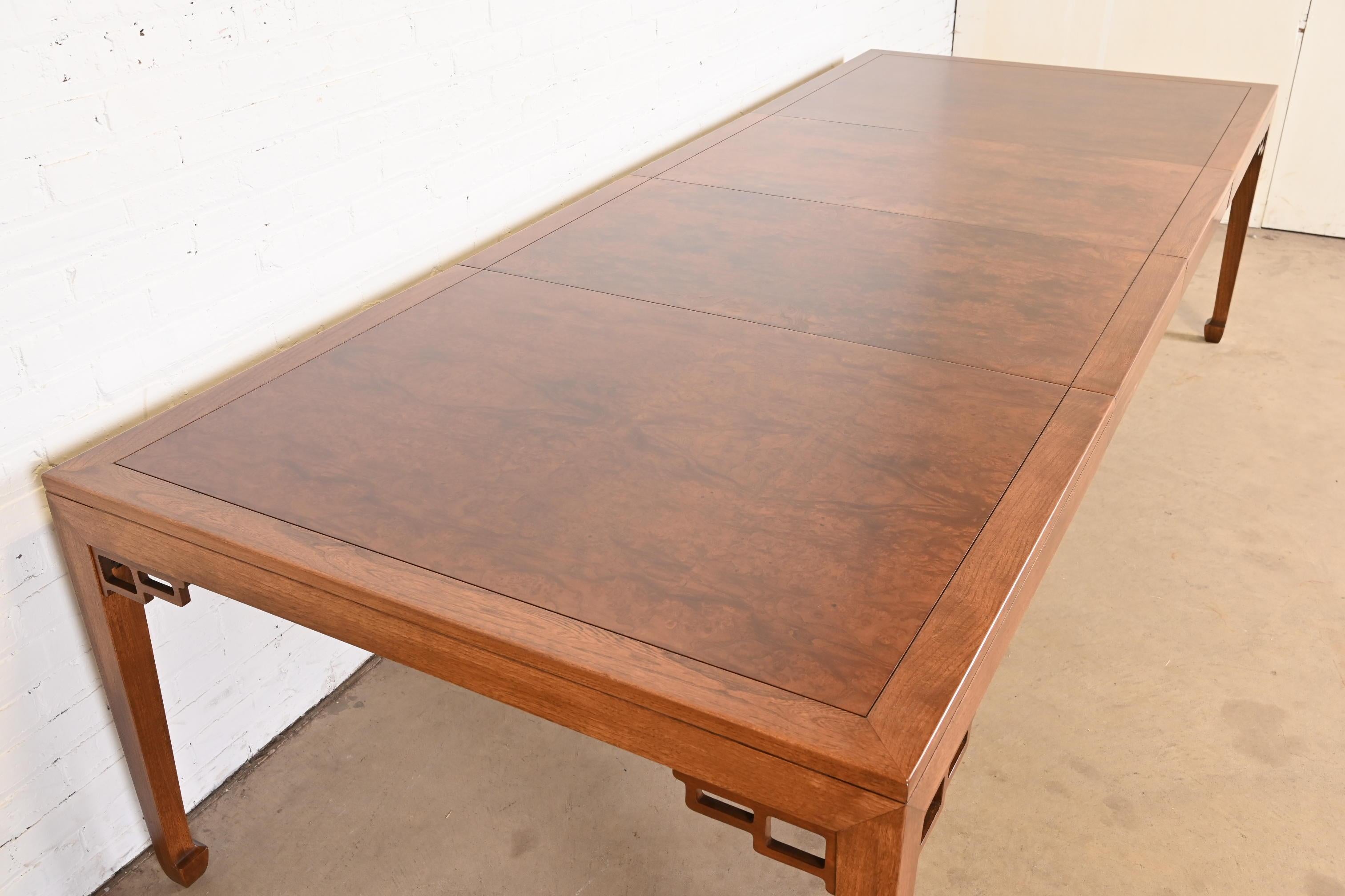 Michael Taylor for Baker Furniture Burled Walnut Dining Table, Newly Refinished For Sale 1