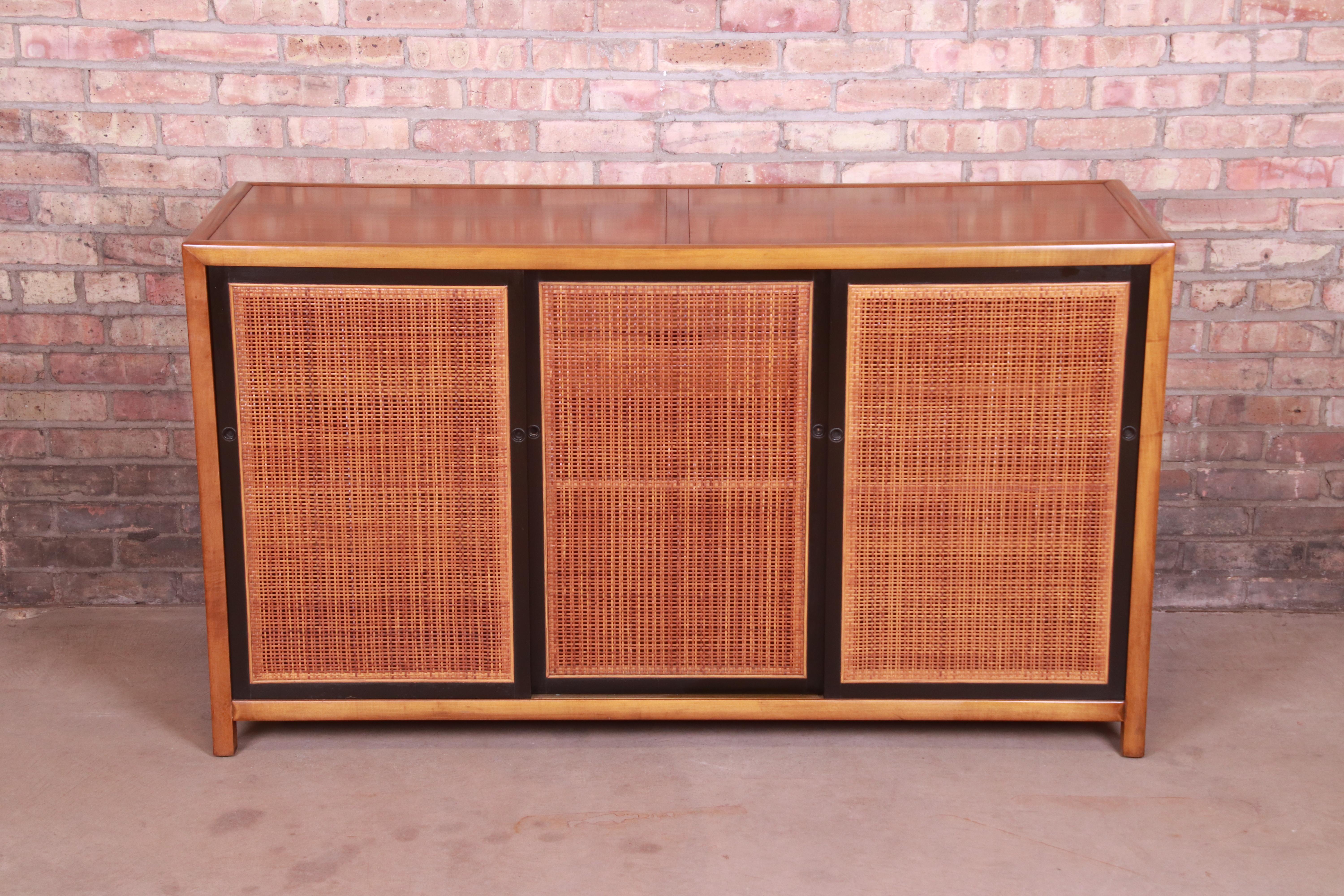 Mid-Century Modern Michael Taylor for Baker Furniture Cherry and Cane Sideboard Credenza, 1950s