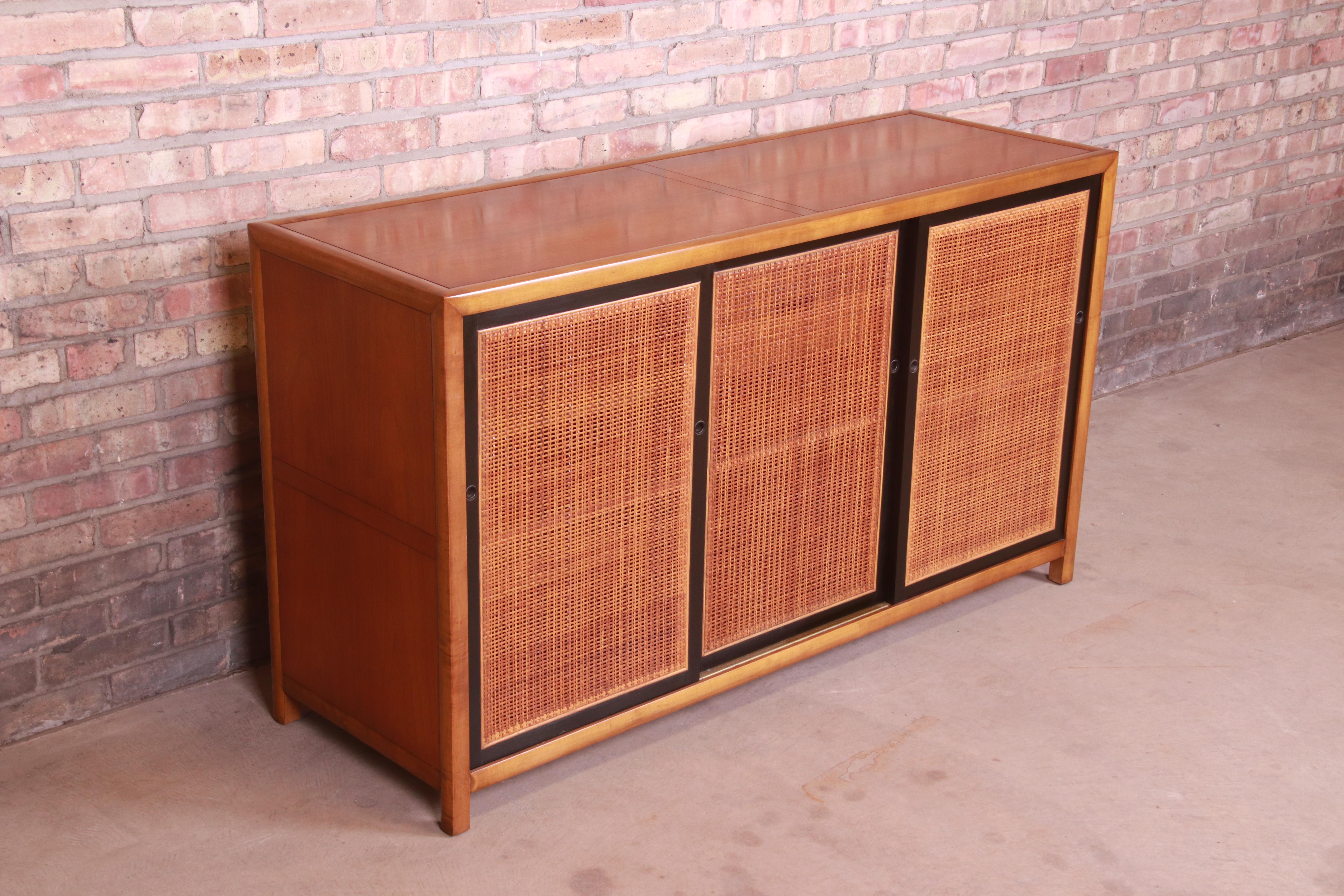 Michael Taylor for Baker Furniture Cherry and Cane Sideboard Credenza, 1950s In Good Condition In South Bend, IN