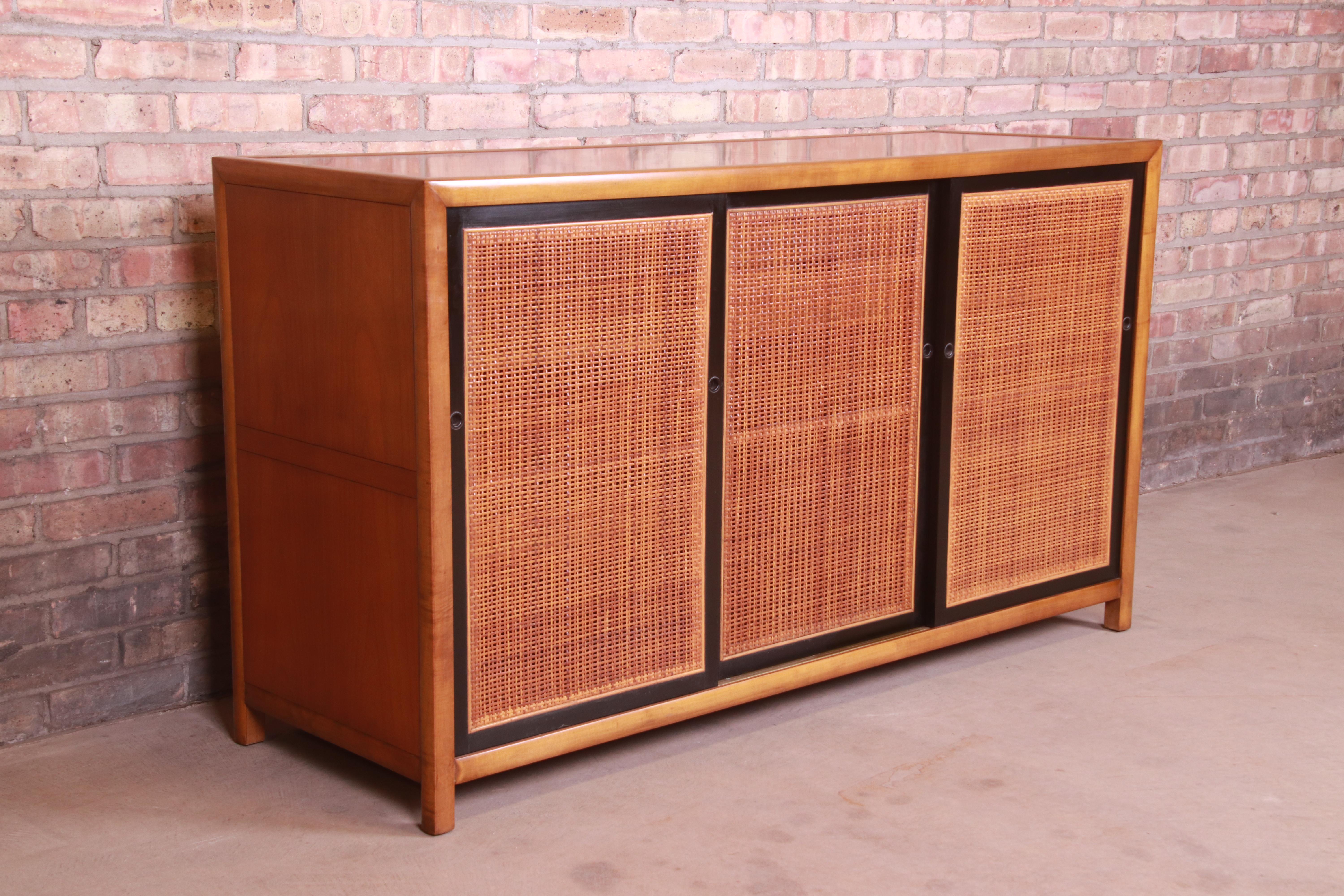 Mid-20th Century Michael Taylor for Baker Furniture Cherry and Cane Sideboard Credenza, 1950s