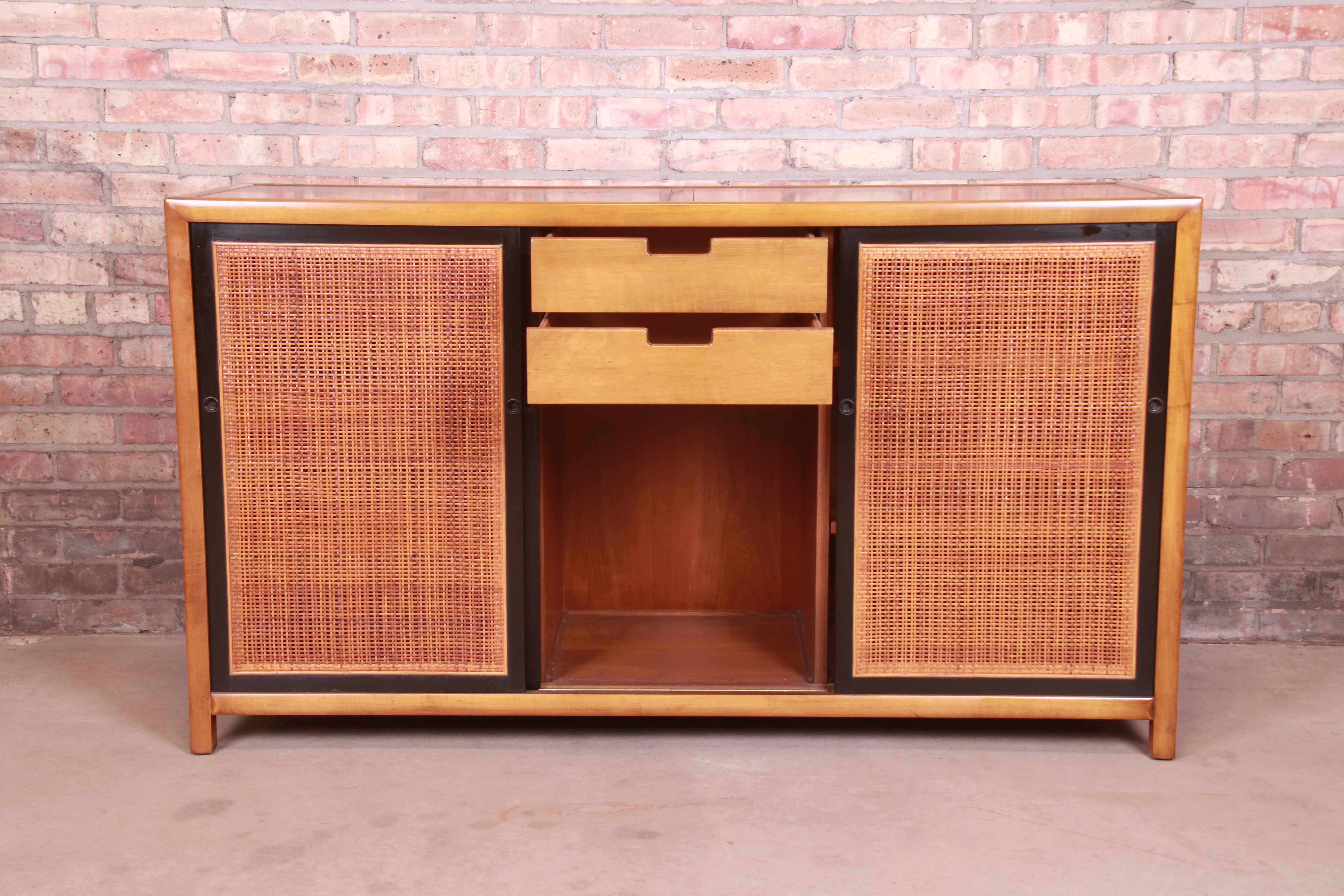 Michael Taylor for Baker Furniture Cherry and Cane Sideboard Credenza, 1950s 3