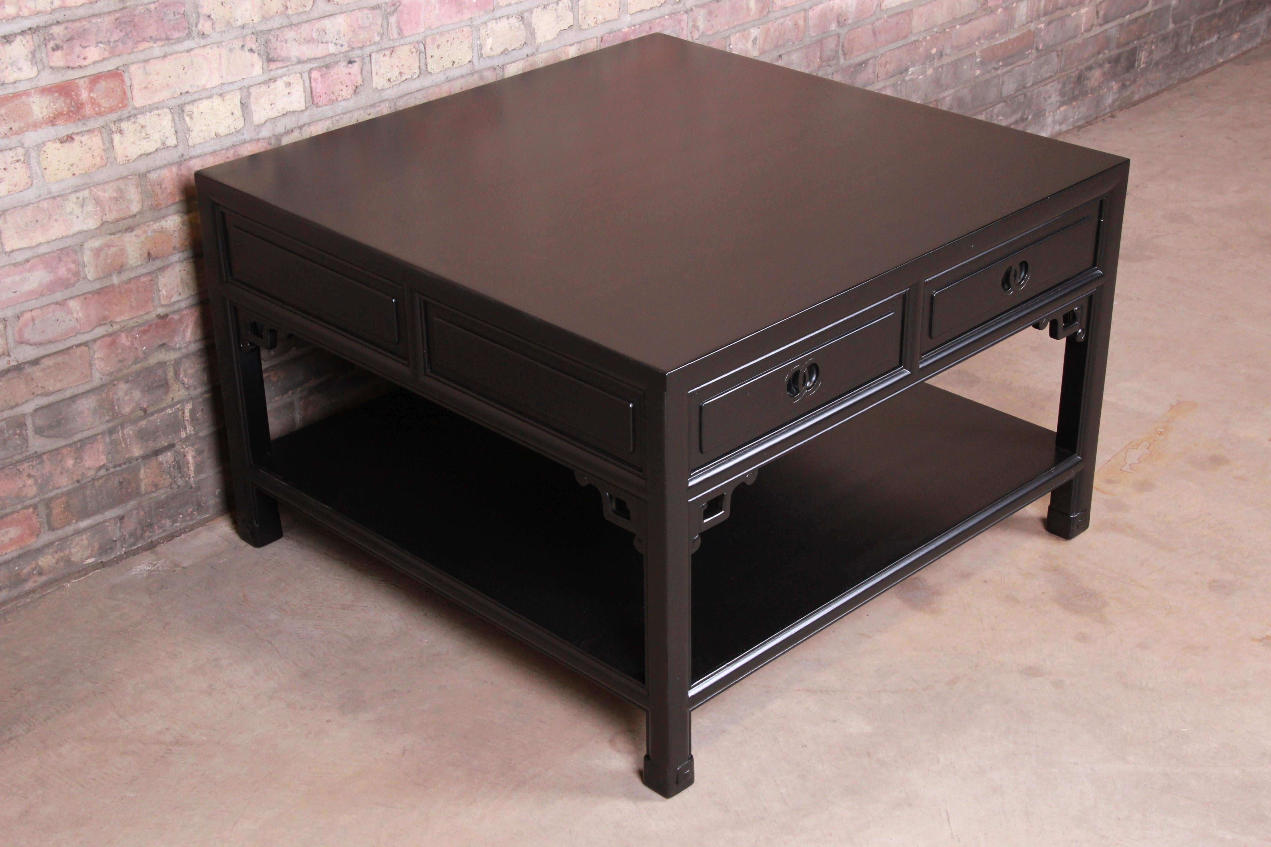 Michael Taylor for Baker Furniture Chinoiserie Black Lacquered Cocktail Table In Good Condition In South Bend, IN