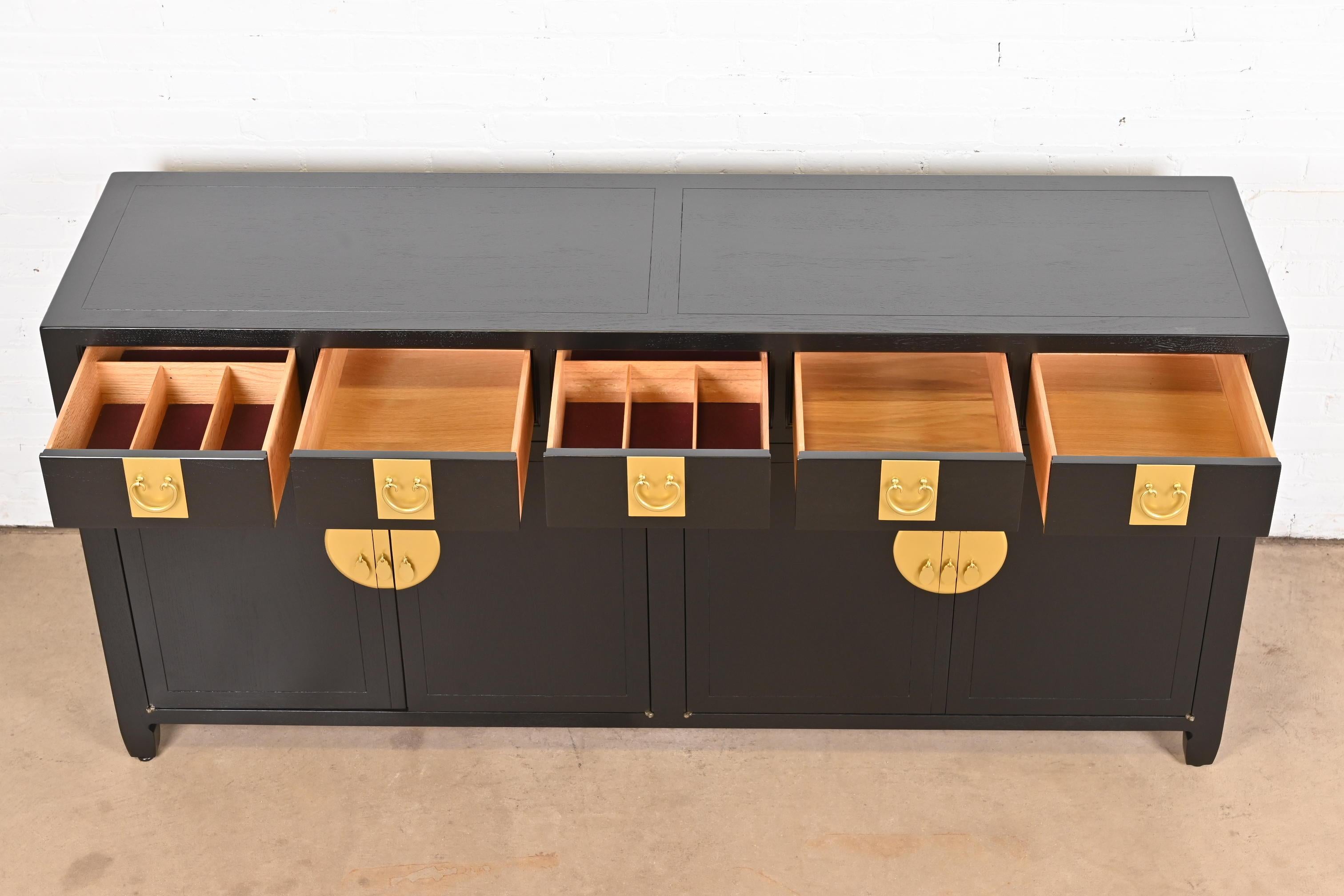 Michael Taylor for Baker Furniture Chinoiserie Black Lacquered Credenza 3