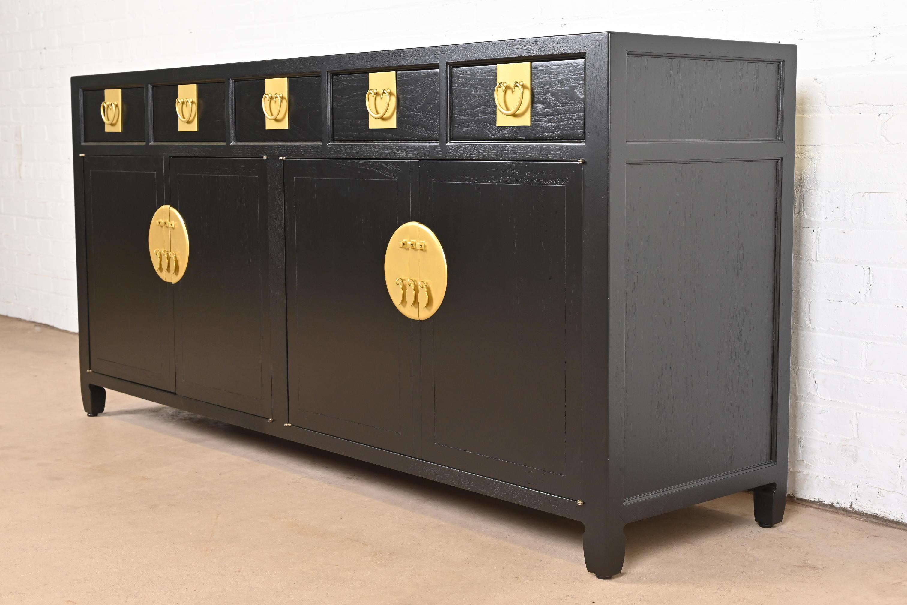 American Michael Taylor for Baker Furniture Chinoiserie Black Lacquered Credenza