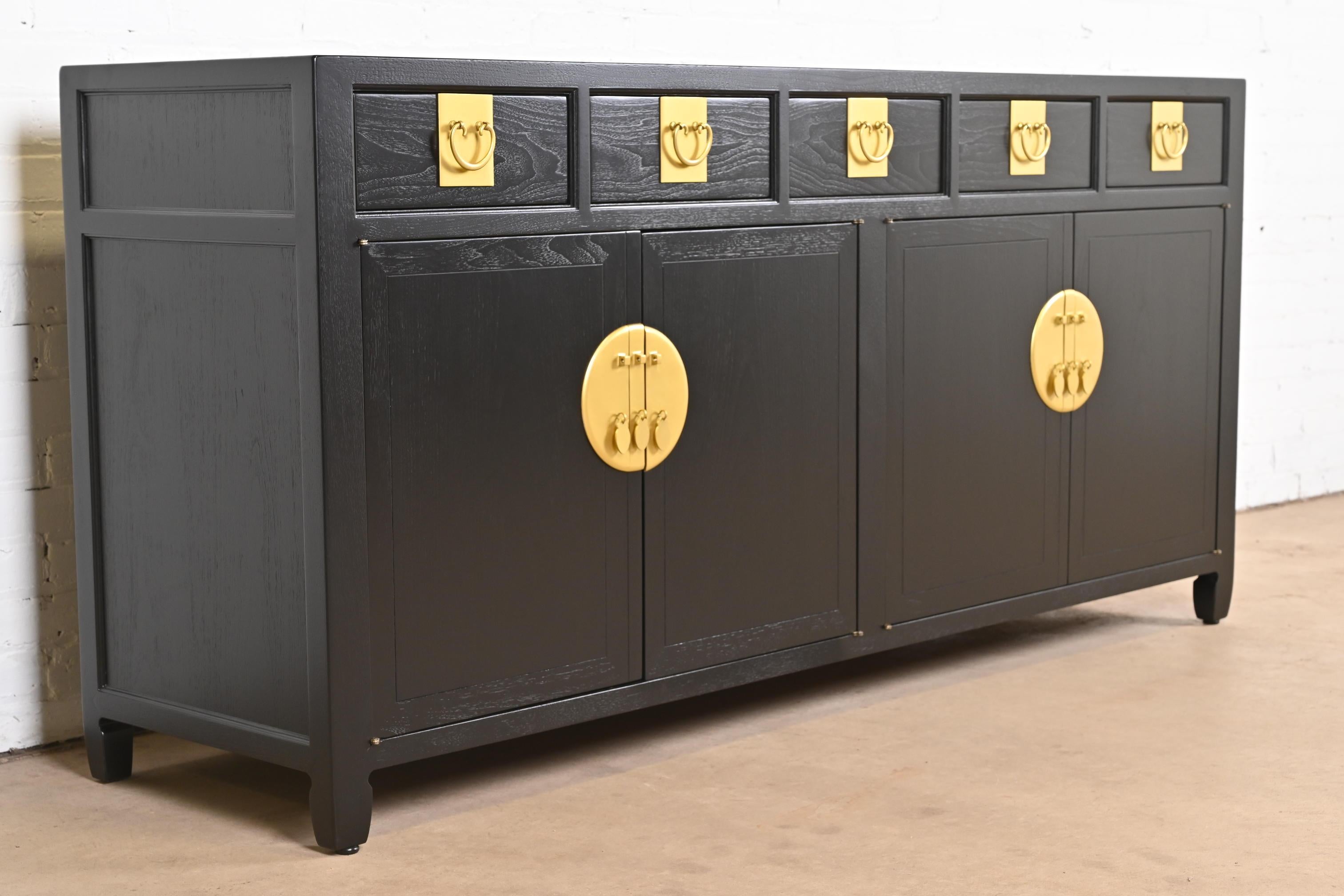Mid-20th Century Michael Taylor for Baker Furniture Chinoiserie Black Lacquered Credenza