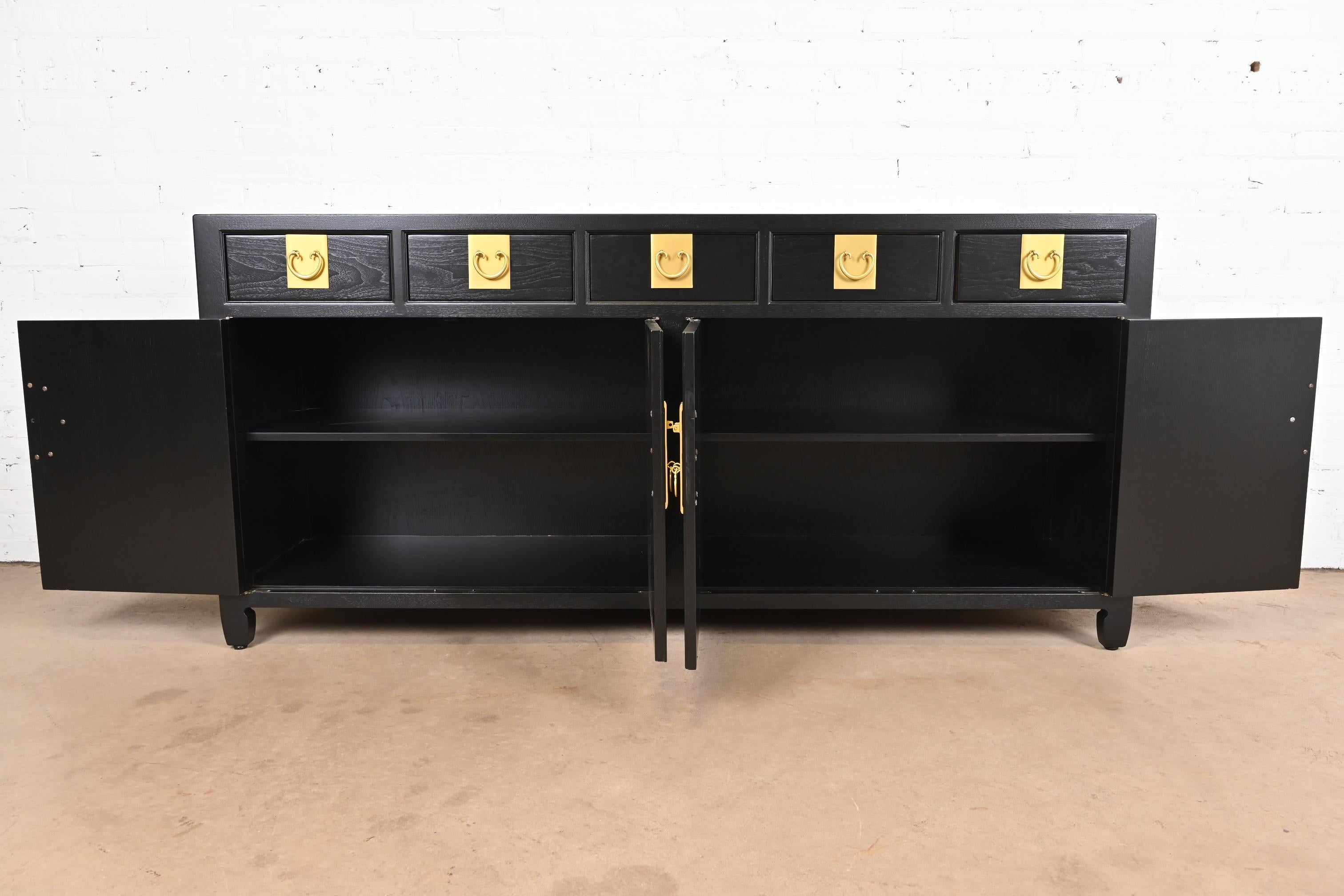Michael Taylor for Baker Furniture Chinoiserie Black Lacquered Credenza 1