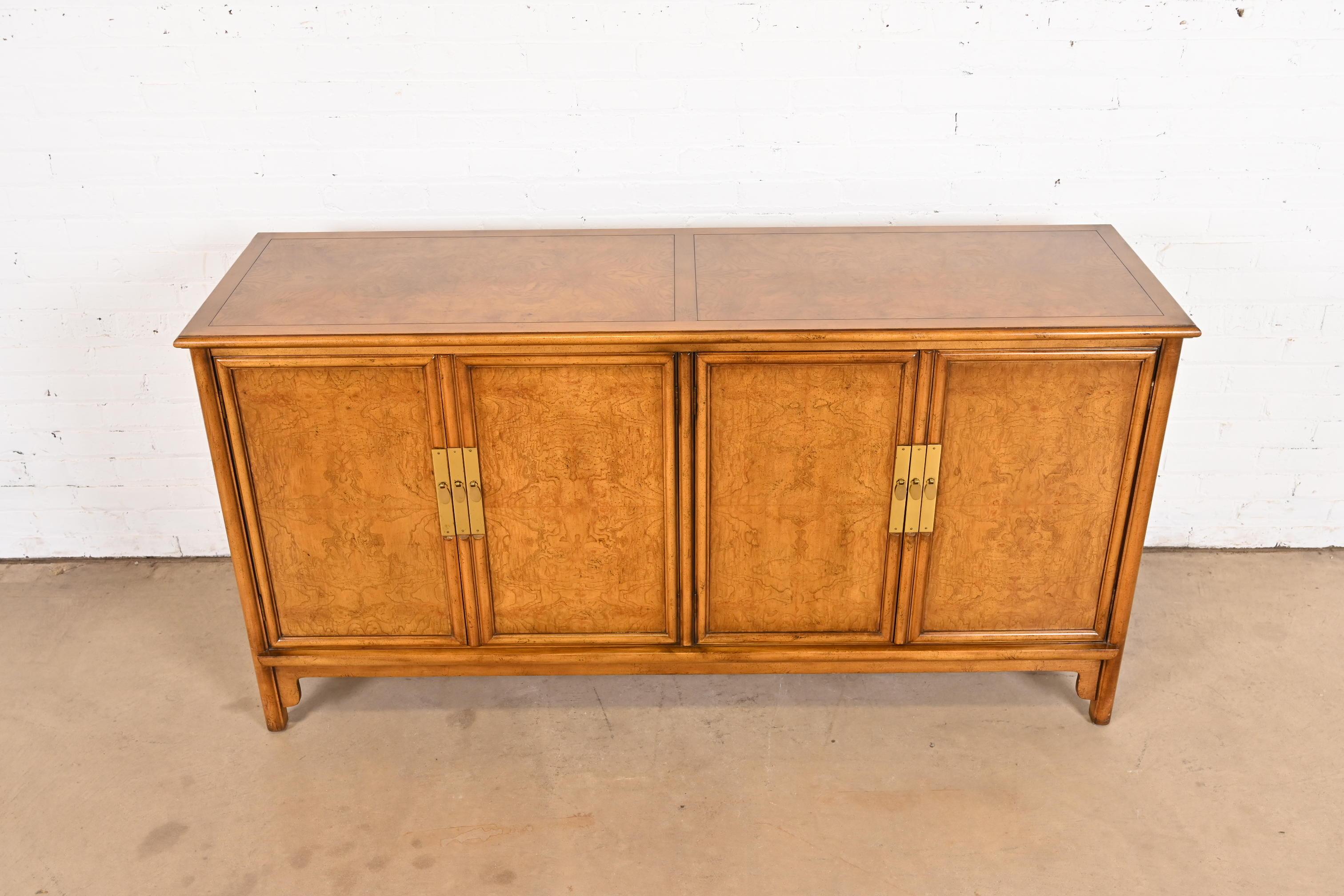 American Michael Taylor for Baker Furniture Chinoiserie Burl Wood Sideboard Credenza