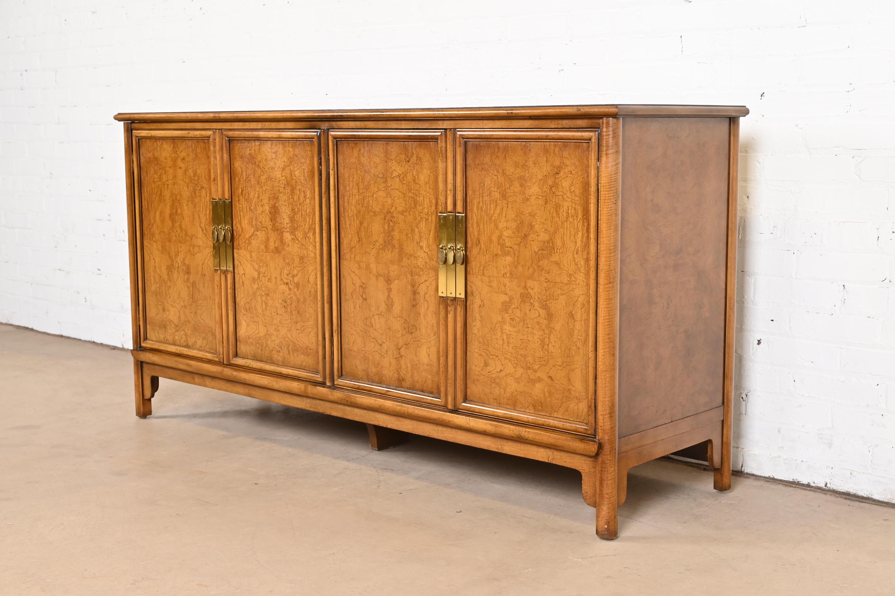 Michael Taylor for Baker Furniture Chinoiserie Burl Wood Sideboard Credenza In Good Condition In South Bend, IN