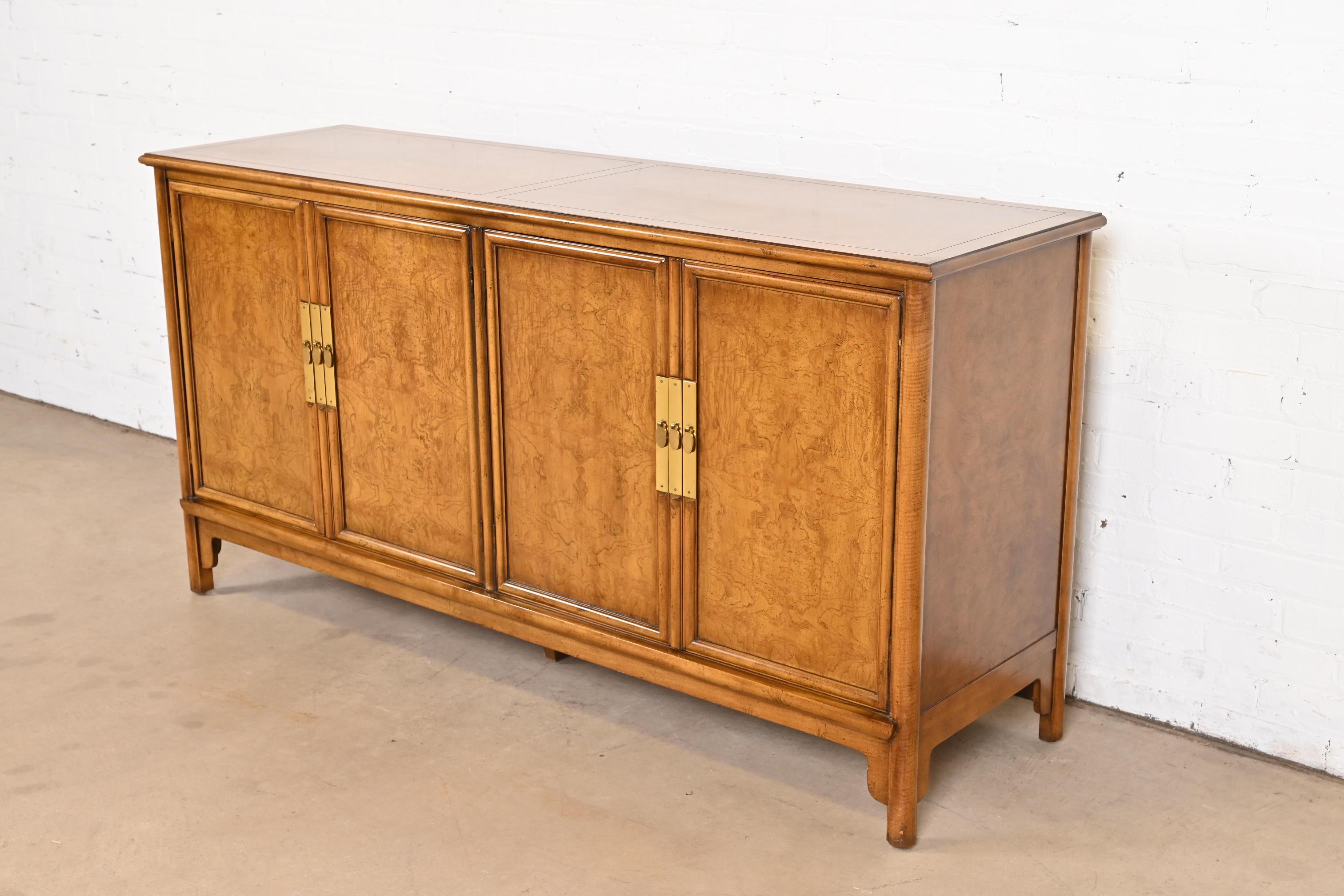 Mid-20th Century Michael Taylor for Baker Furniture Chinoiserie Burl Wood Sideboard Credenza