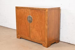 Michael Taylor for Baker Furniture Chinoiserie Burled Walnut Bar Cabinet, 1960s