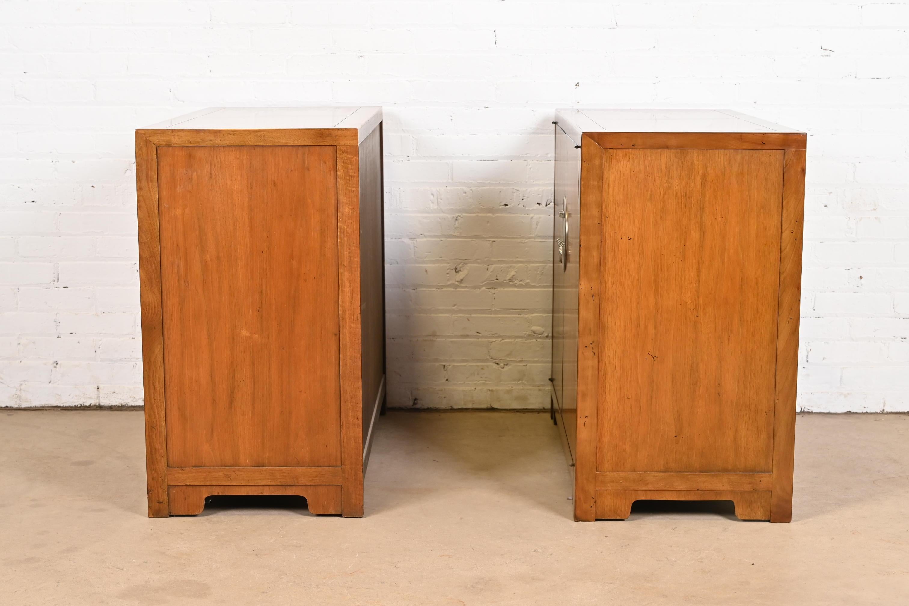 Michael Taylor for Baker Furniture Chinoiserie Burled Walnut Bar Cabinets, Pair For Sale 4