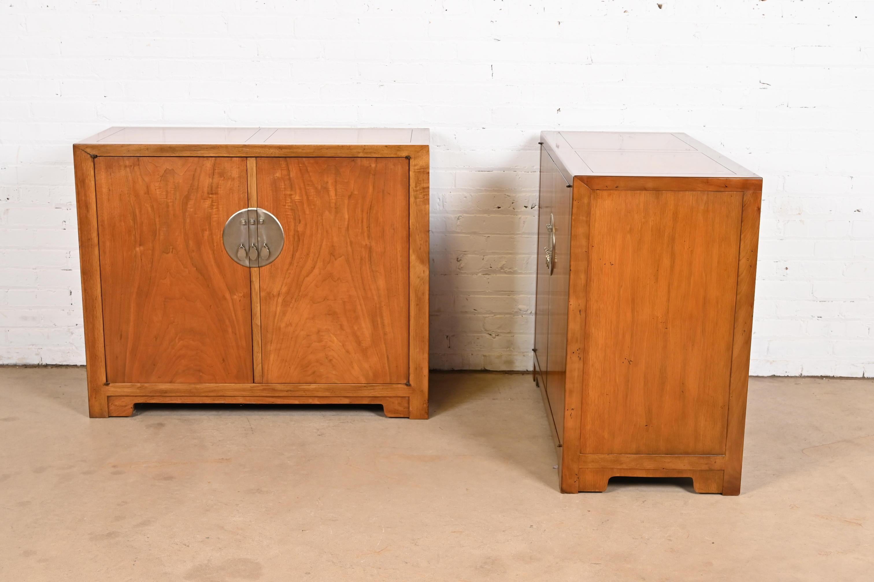 Michael Taylor for Baker Furniture Chinoiserie Burled Walnut Bar Cabinets, Pair For Sale 5