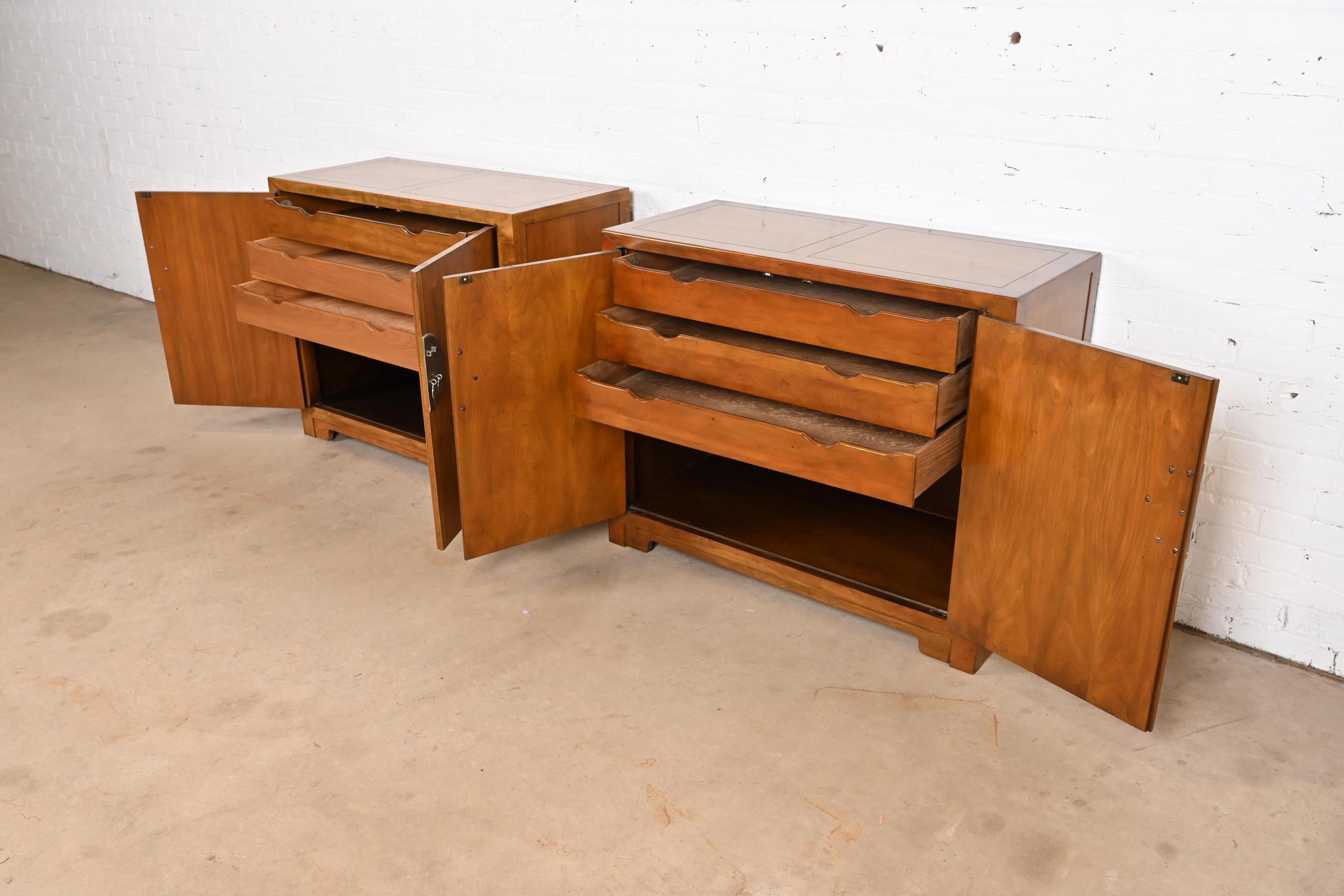 Michael Taylor for Baker Furniture Chinoiserie Burled Walnut Bar Cabinets, Pair For Sale 1