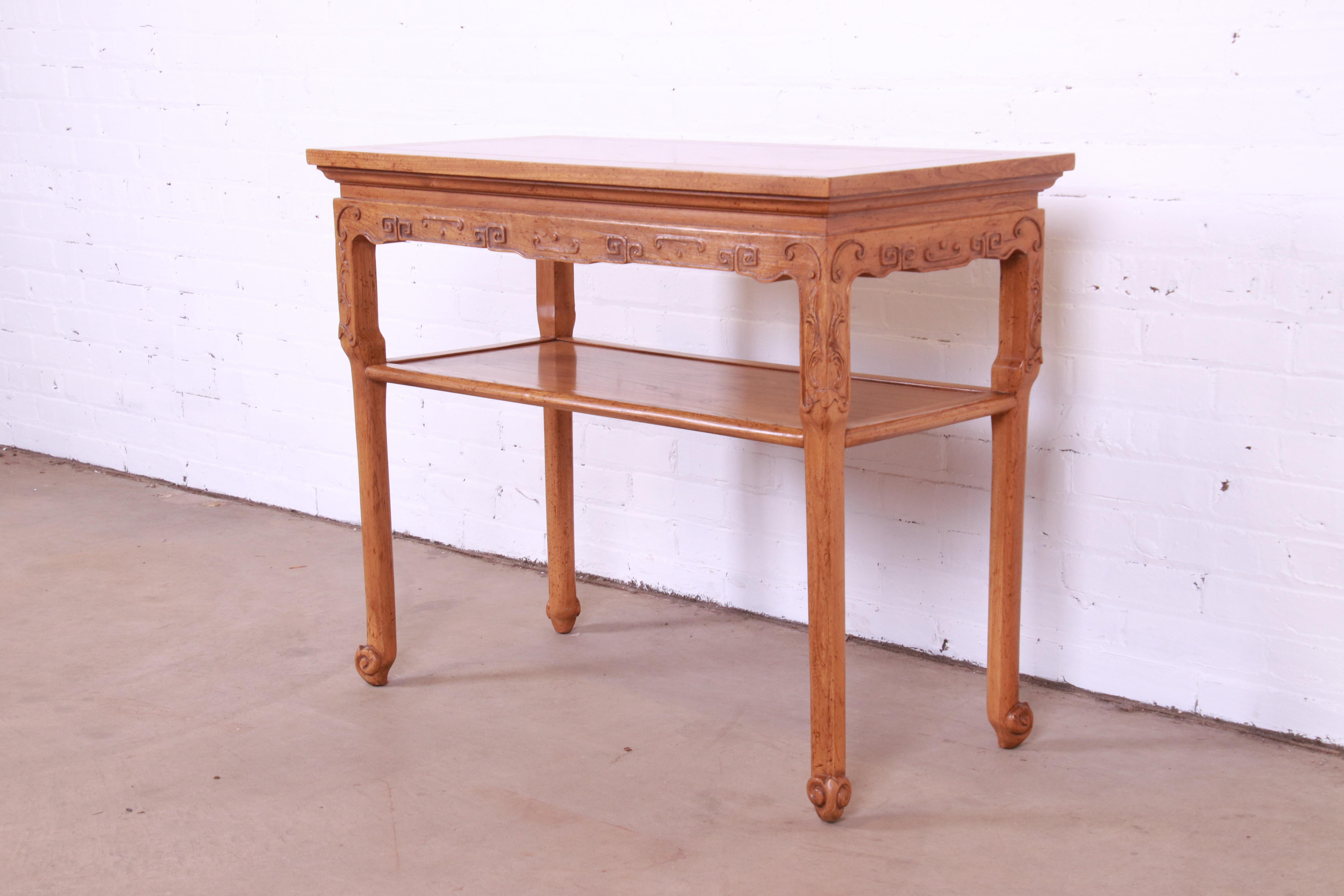 20th Century  Michael Taylor for Baker Furniture Chinoiserie Carved Elm Wood Console Table