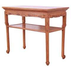 Michael Taylor for Baker Furniture Chinoiserie Carved Elm Wood Console Table