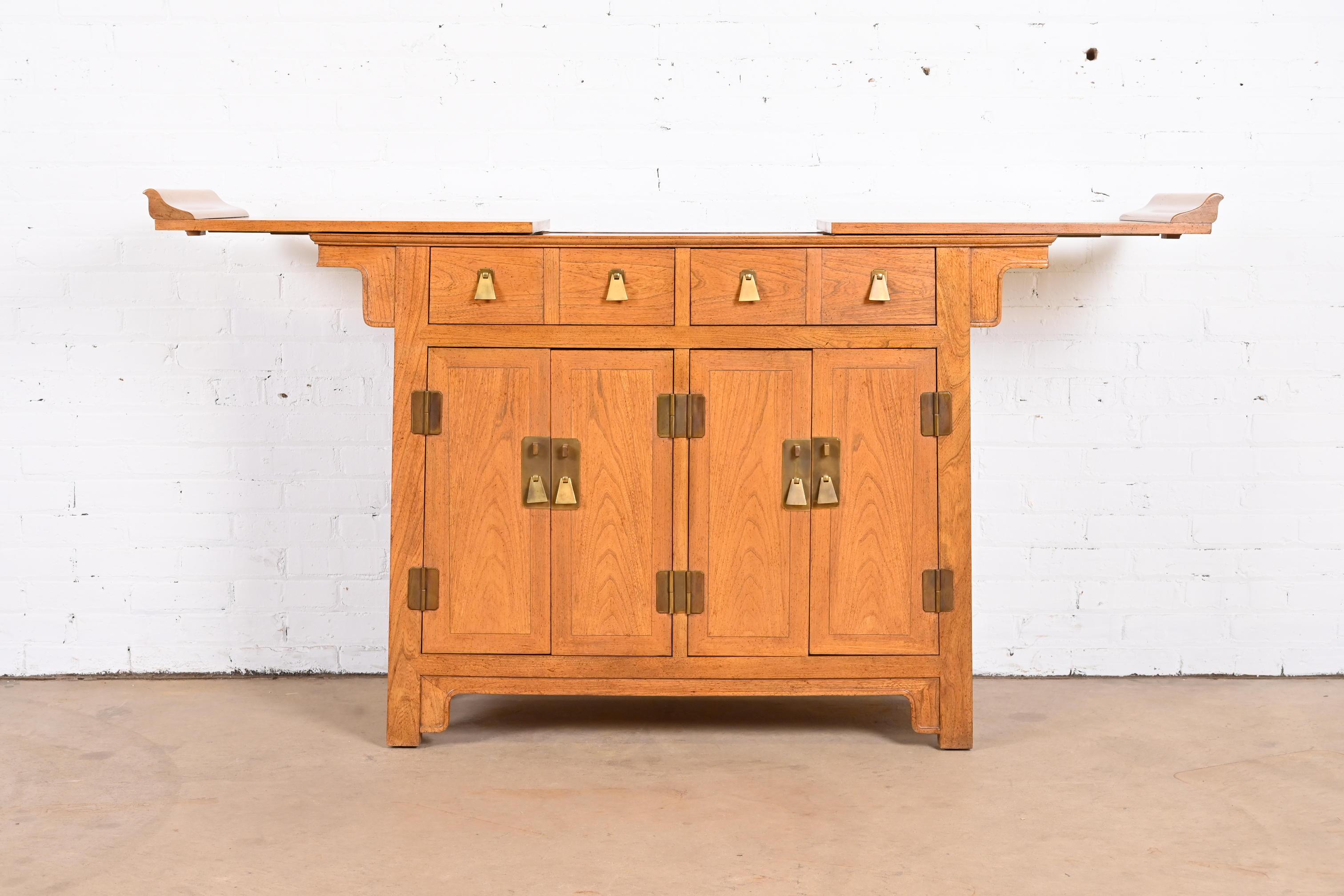 Michael Taylor for Baker Furniture Chinoiserie Elm Wood Sideboard or Bar Cabinet For Sale 5