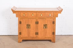 Michael Taylor for Baker Furniture Chinoiserie Elm Wood Sideboard or Bar Cabinet