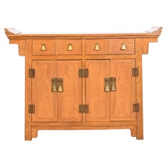 Michael Taylor for Baker Furniture Chinoiserie Elm Wood Sideboard or Bar Cabinet