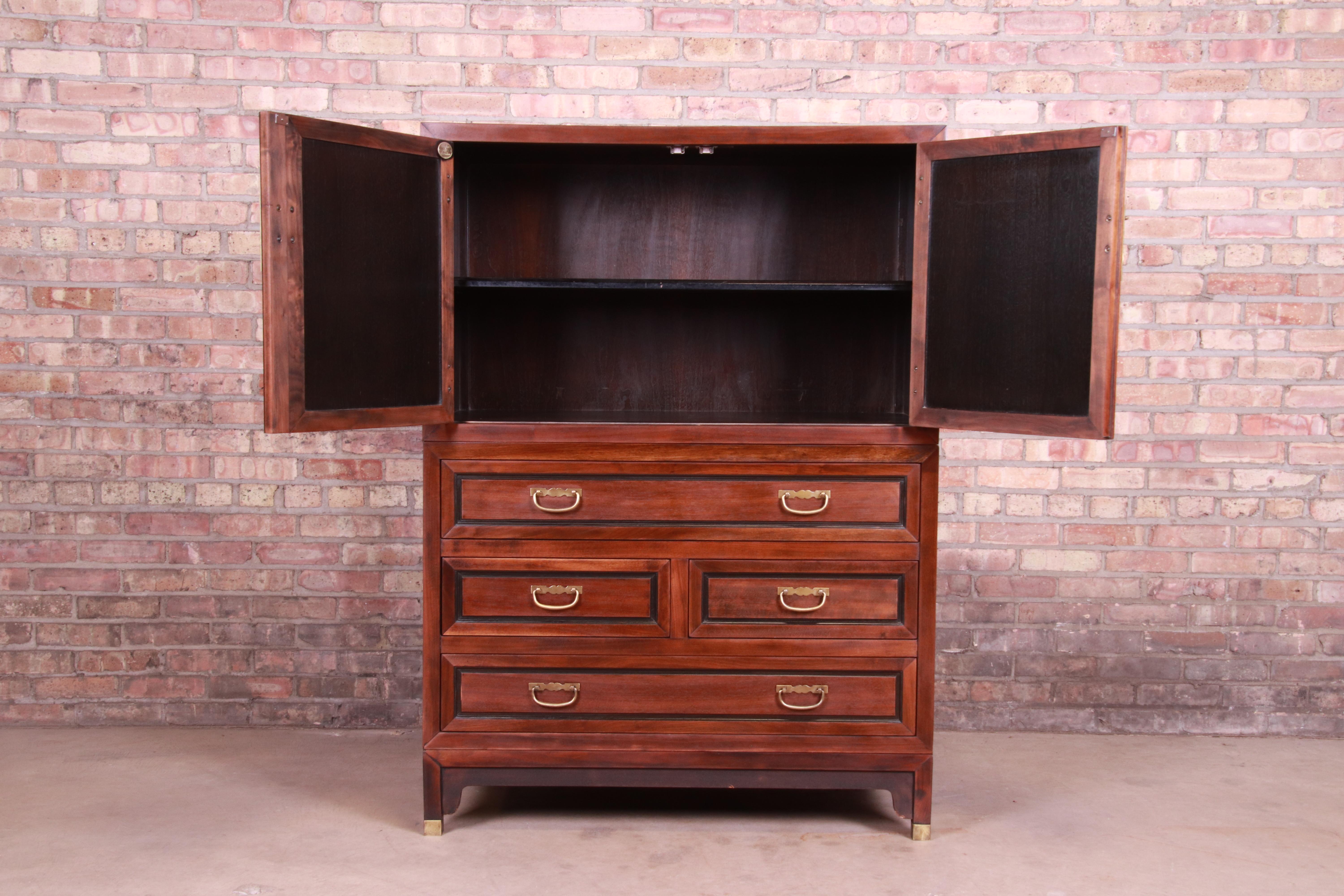 Michael Taylor for Baker Furniture Chinoiserie Walnut Gentleman's Chest In Good Condition In South Bend, IN