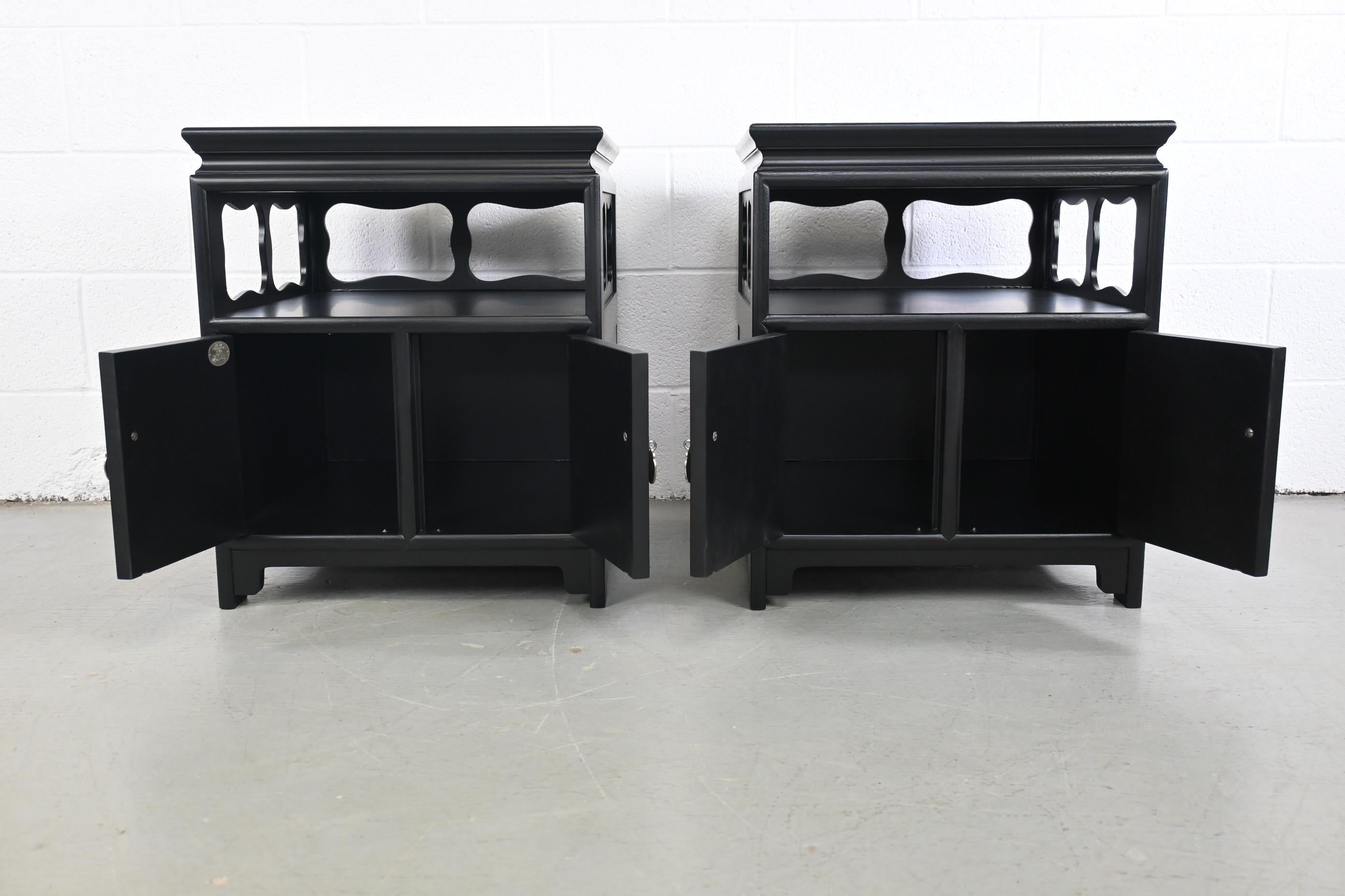 Michael Taylor for Baker Furniture Far East Black Lacquered Pair of Nightstands For Sale 2