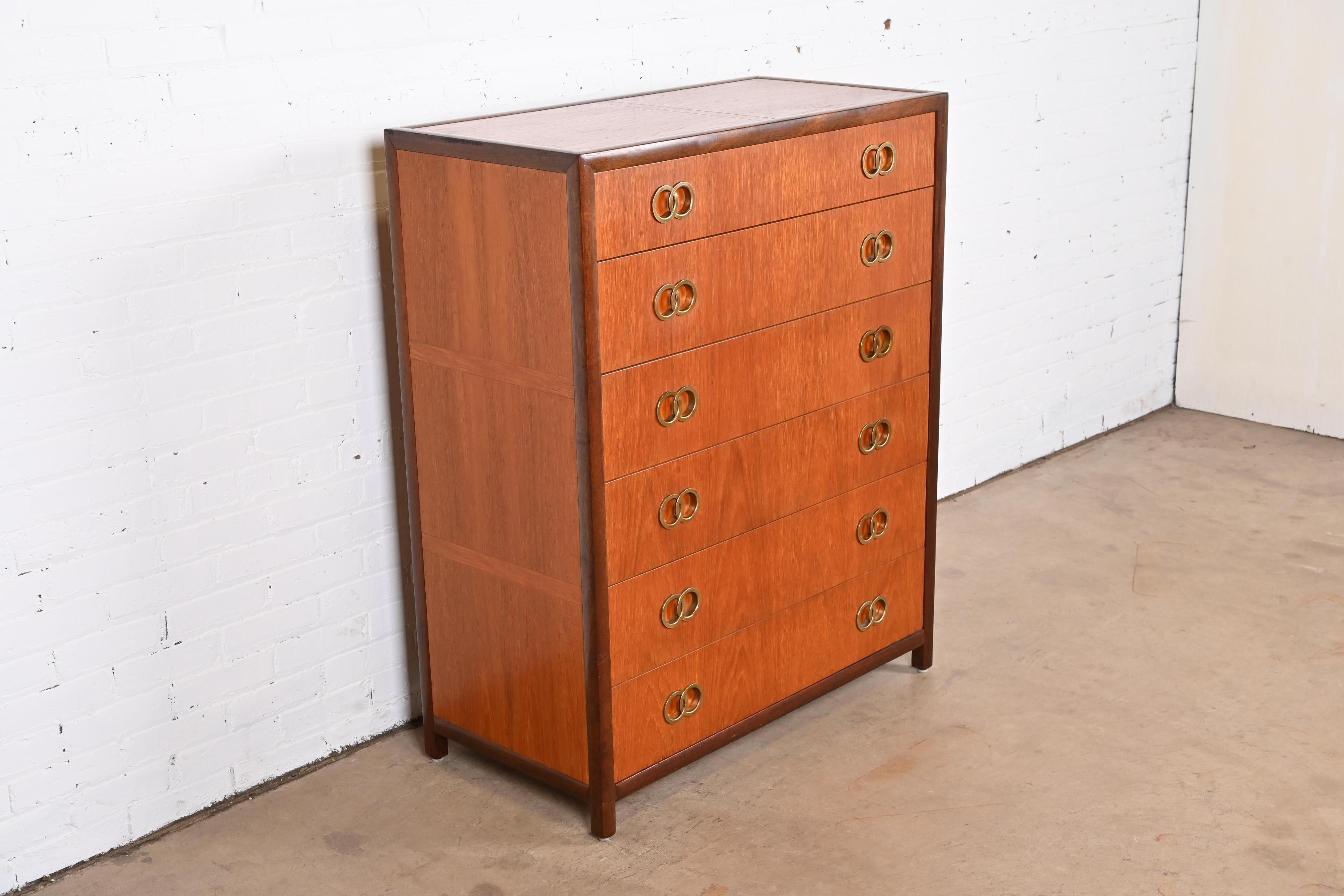 Brass Michael Taylor for Baker Furniture Far East Collection Cherry Highboy Dresser
