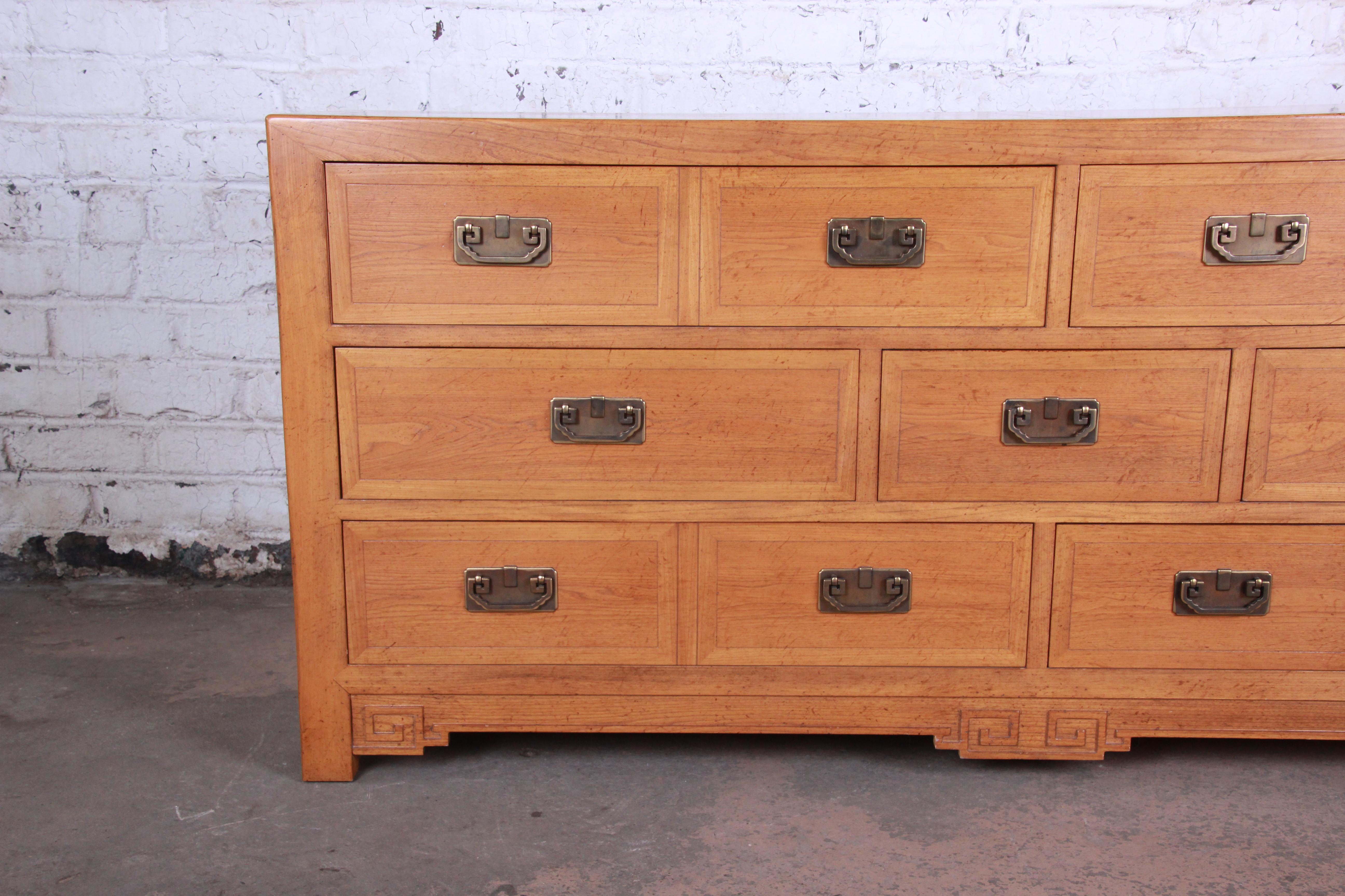 Michael Taylor for Baker Furniture Far East Collection Elm Wood Long Dresser In Good Condition In South Bend, IN