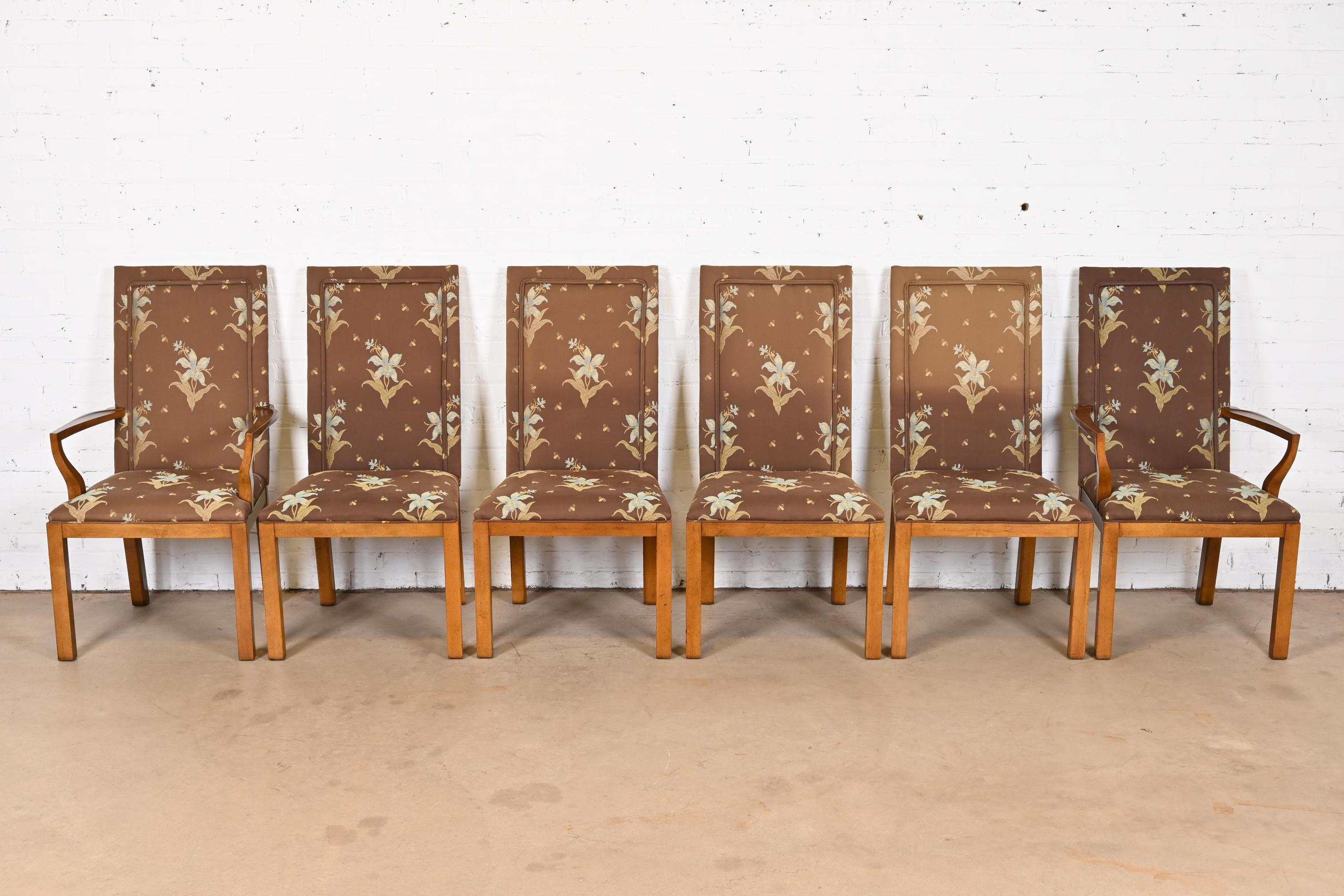 A gorgeous set of six mid-century Hollywood Regency Chinoiserie Parsons style dining chairs

By Michael Taylor for Baker Furniture, 