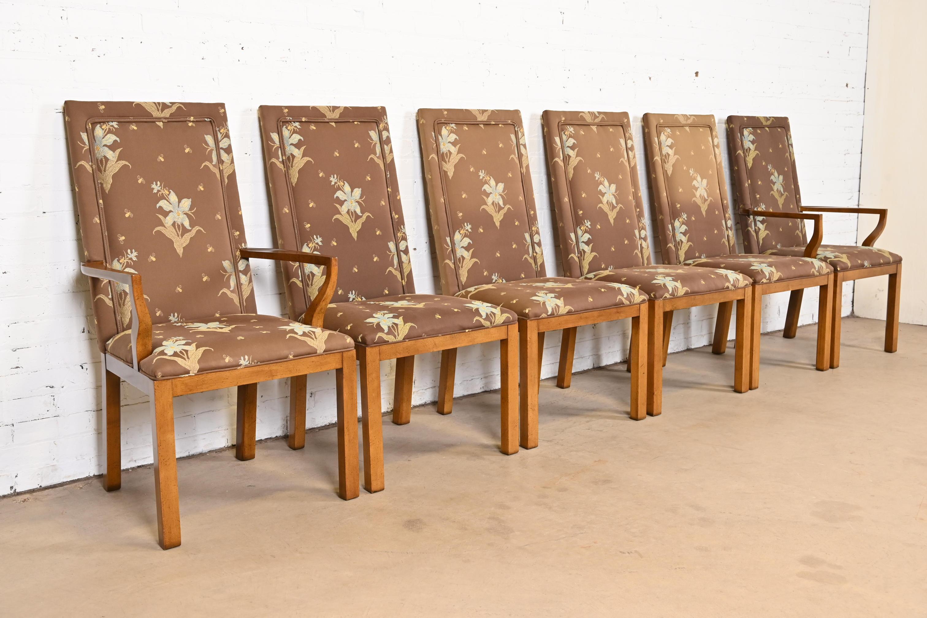 Upholstery Michael Taylor for Baker Furniture Far East Parsons Dining Chairs, Set of Six For Sale