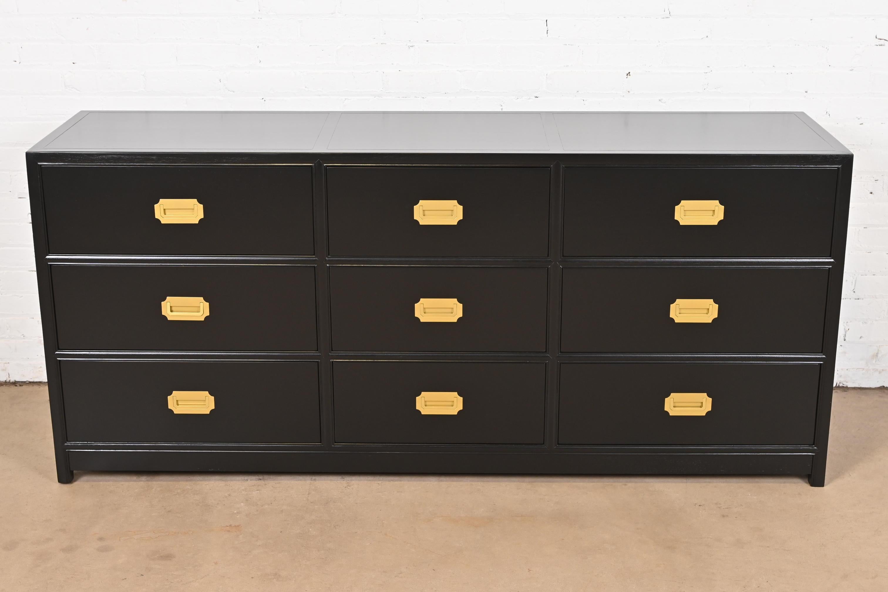Campaign Michael Taylor for Baker Furniture Hollywood Regency Black Lacquered Dresser