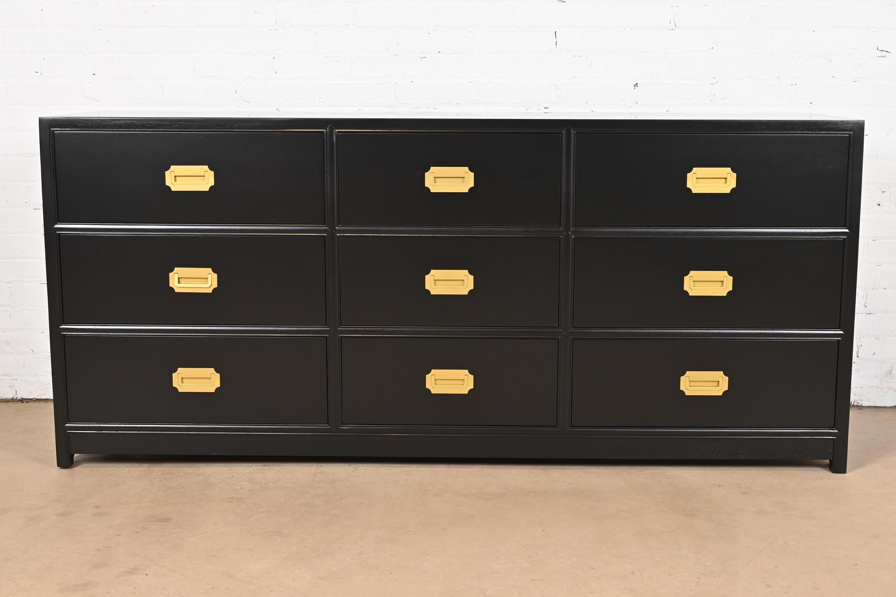 American Michael Taylor for Baker Furniture Hollywood Regency Black Lacquered Dresser