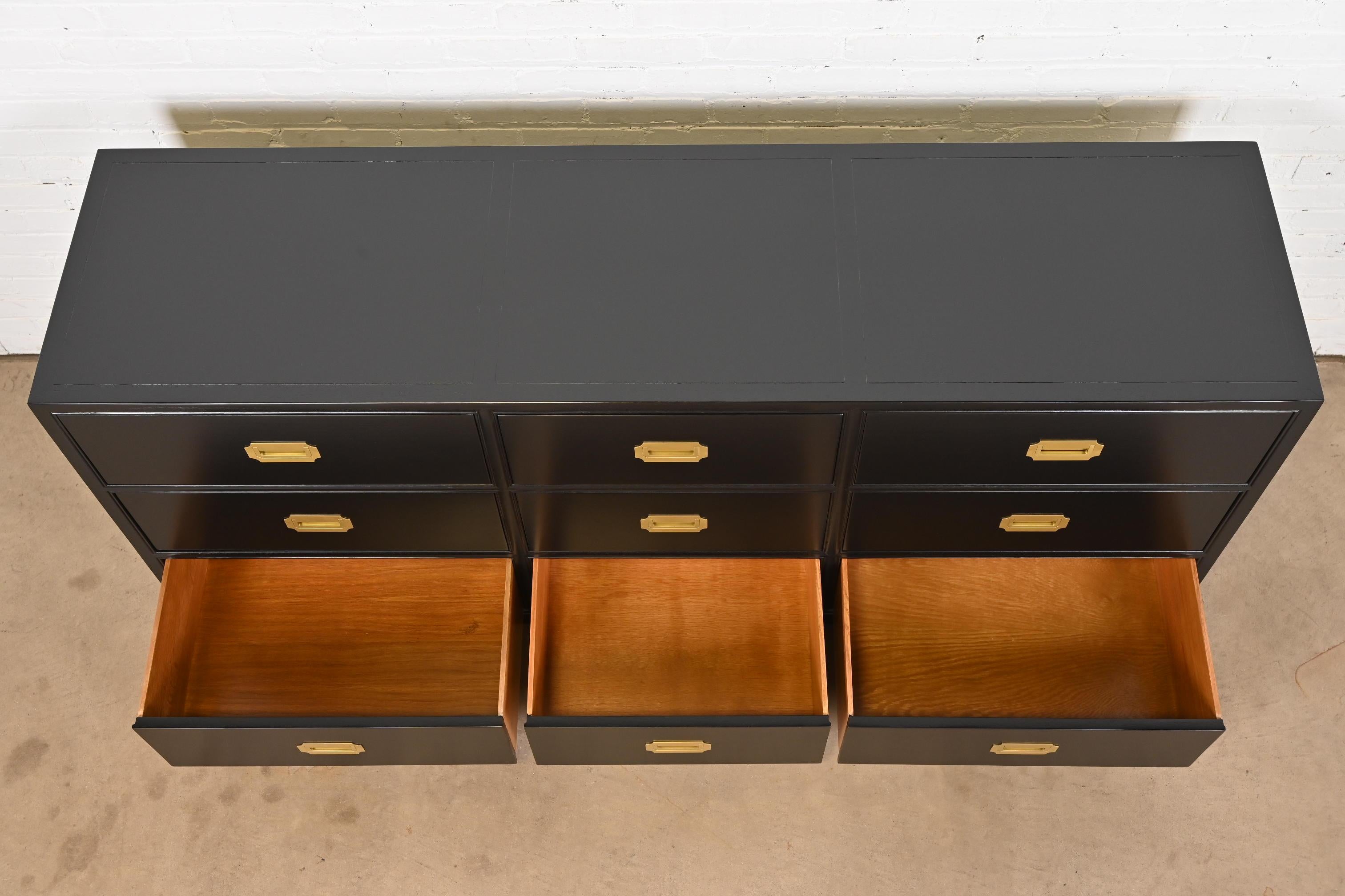 Brass Michael Taylor for Baker Furniture Hollywood Regency Black Lacquered Dresser