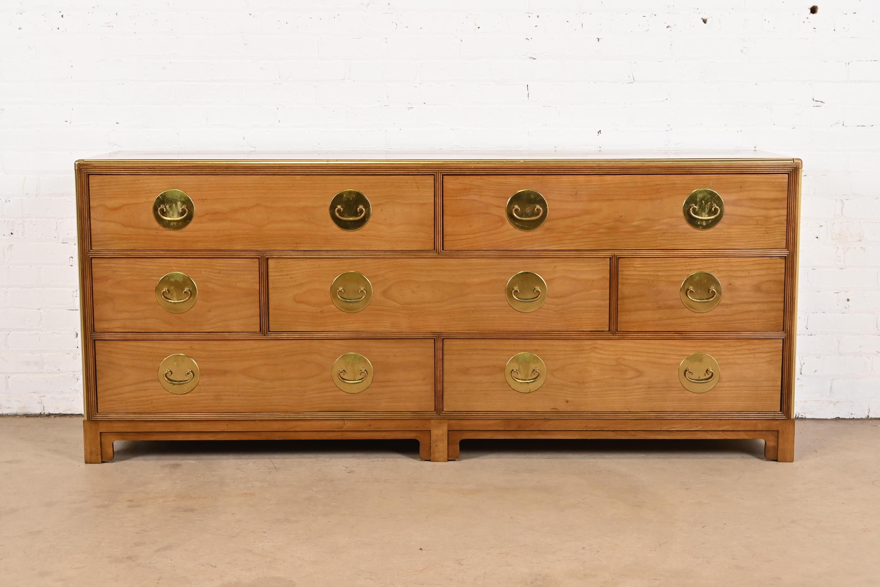 American Michael Taylor for Baker Furniture Hollywood Regency Cherry and Brass Dresser For Sale