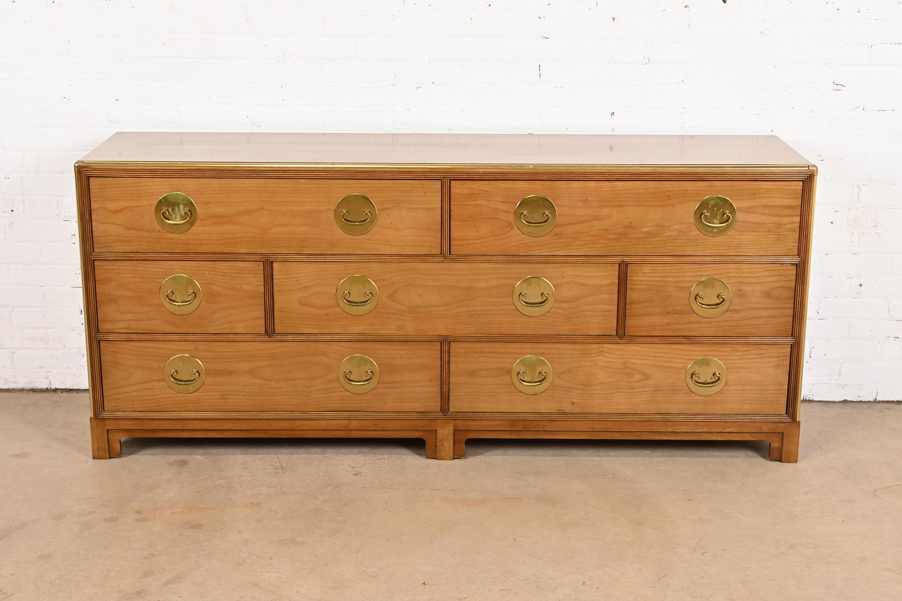Michael Taylor for Baker Furniture Hollywood Regency Cherry and Brass Dresser In Good Condition For Sale In South Bend, IN