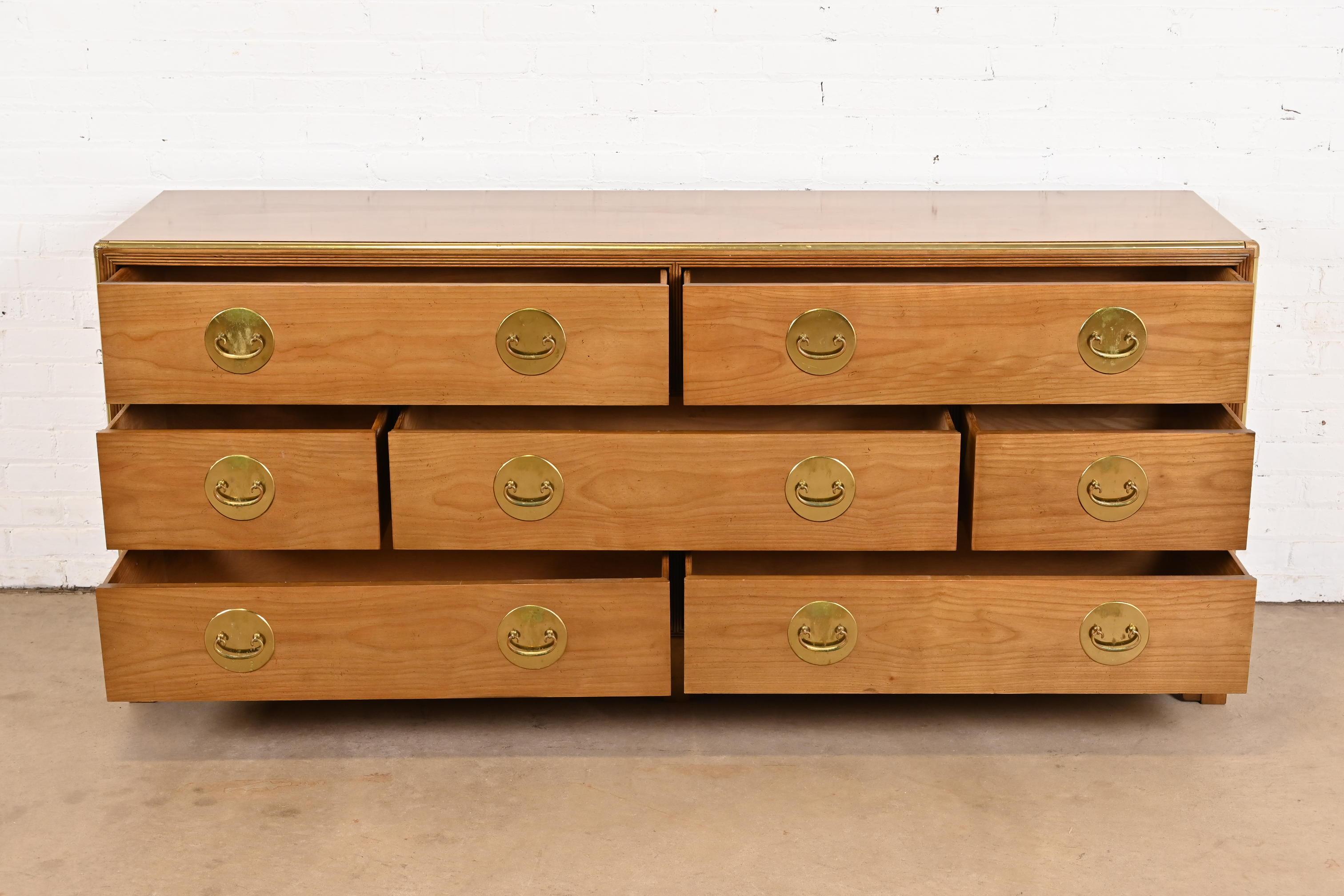Late 20th Century Michael Taylor for Baker Furniture Hollywood Regency Cherry and Brass Dresser For Sale