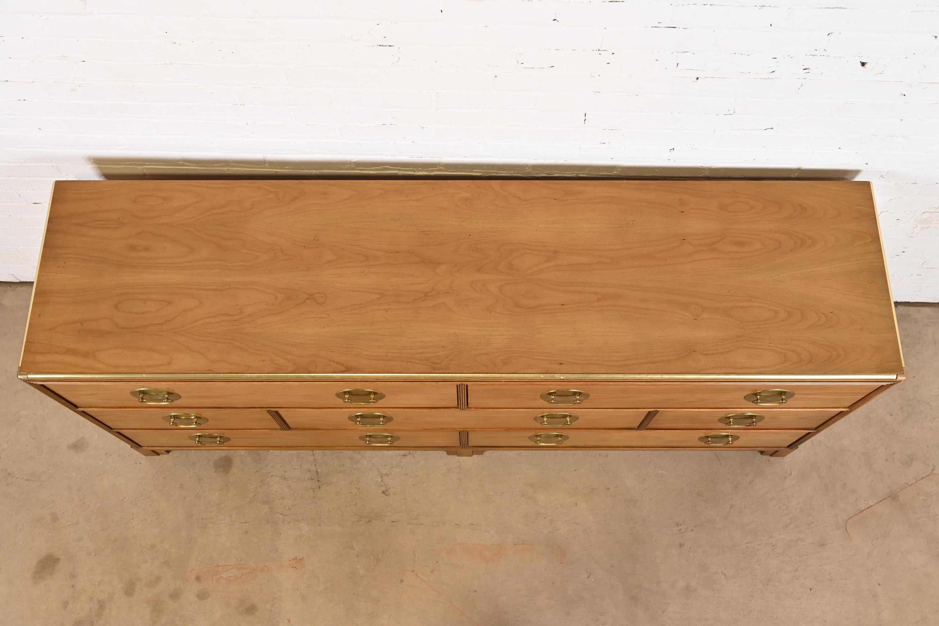 Michael Taylor for Baker Furniture Hollywood Regency Cherry and Brass Dresser For Sale 4